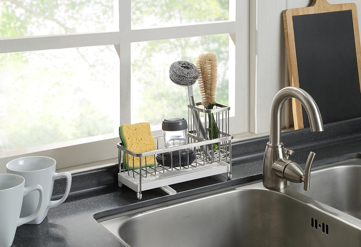 SunnyPoint Never Rust Stainless Utensil, Sink Cleaning Tools Holder for Kitchen Sink with Drain