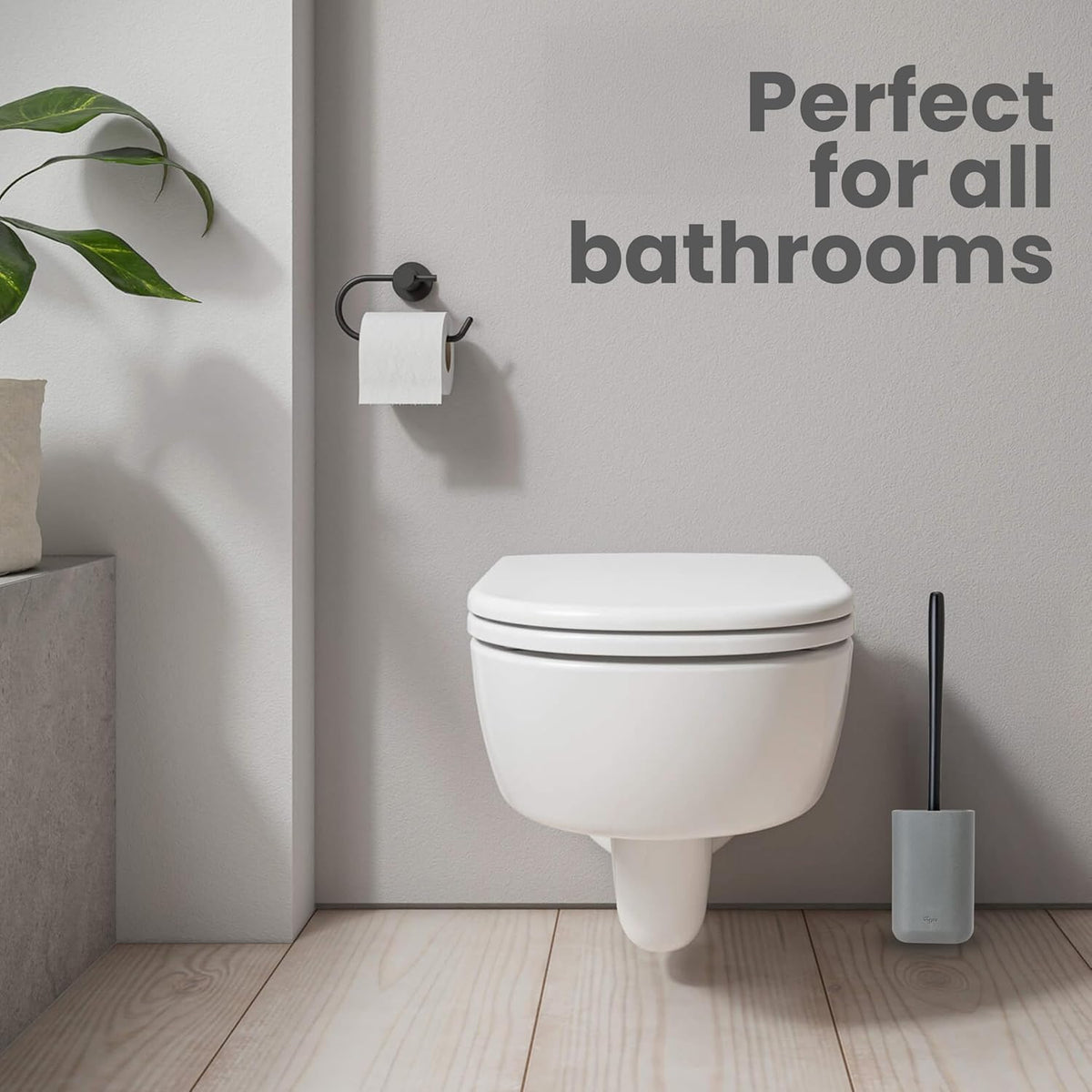 Vigar Zense Toilet Brush and Holder Set, Toilet Bowl Brush with Polyresin Stone Holder, Bathroom