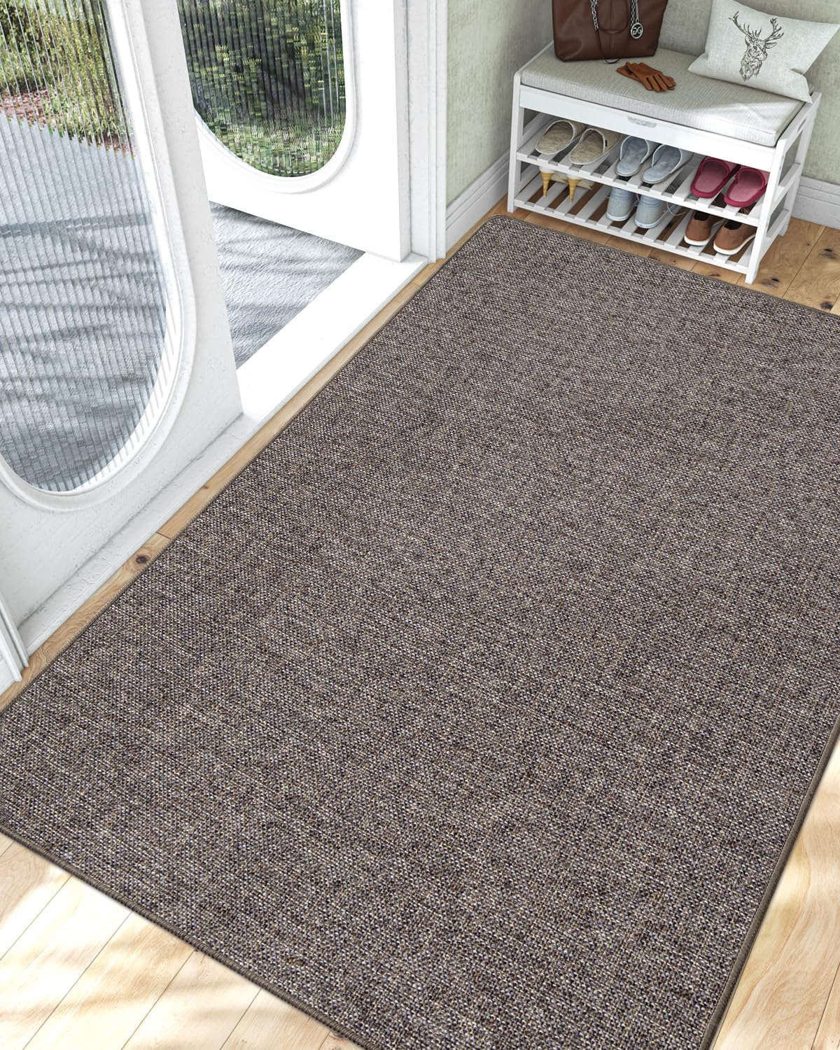 LUMI Ultra Thin Door Mat for Entryway,48"x72" Low Profile Non Slip Rubber Backing Indoor Doormat