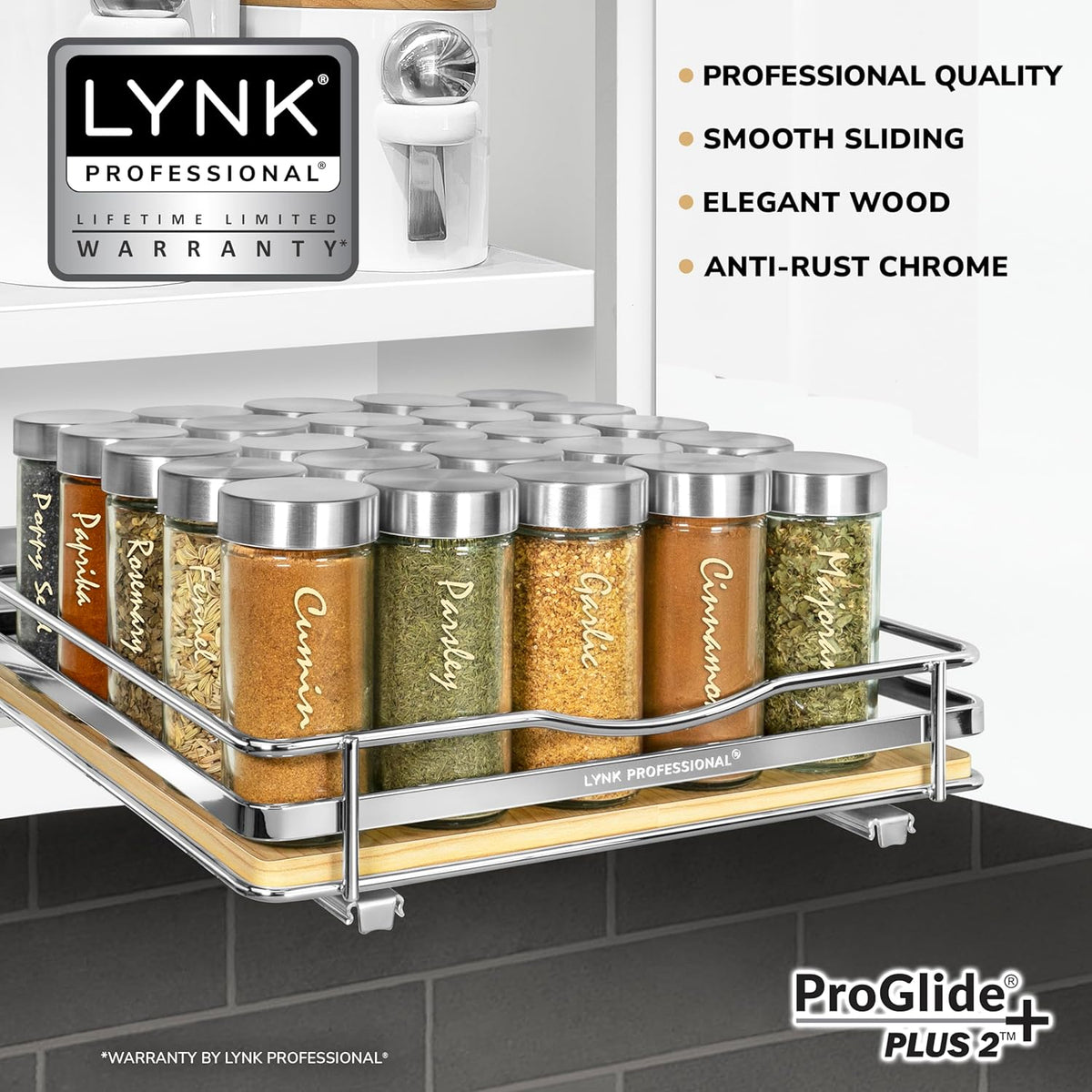 LYNK PROFESSIONAL® Élite™ Pull Out Spice Rack Organizer for Inside Kitchen Cabinets - 10-1/4 inch