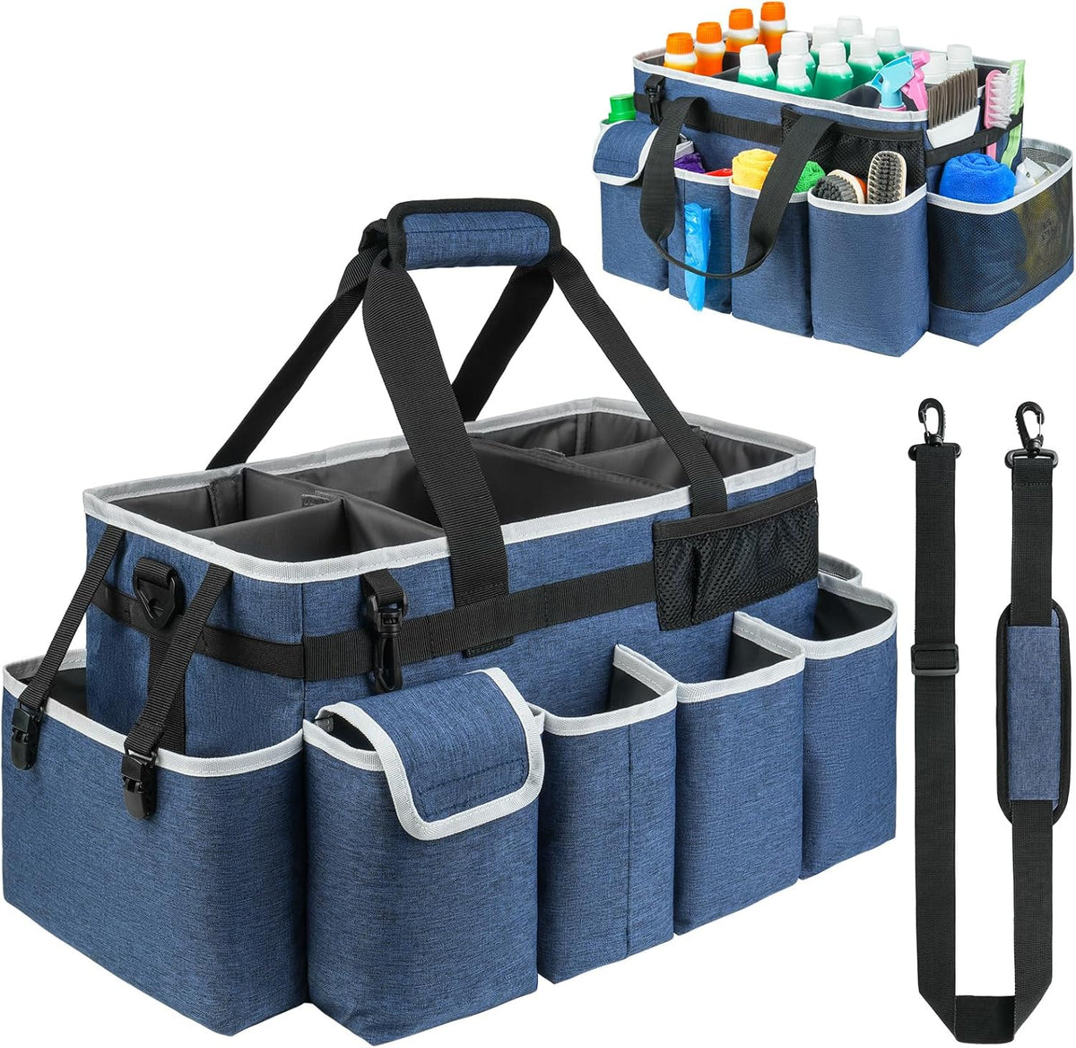 Cleaning Caddy Bag,Extra Large Cleaning Supplies Organizer with Handle for Housekeepers,Blue