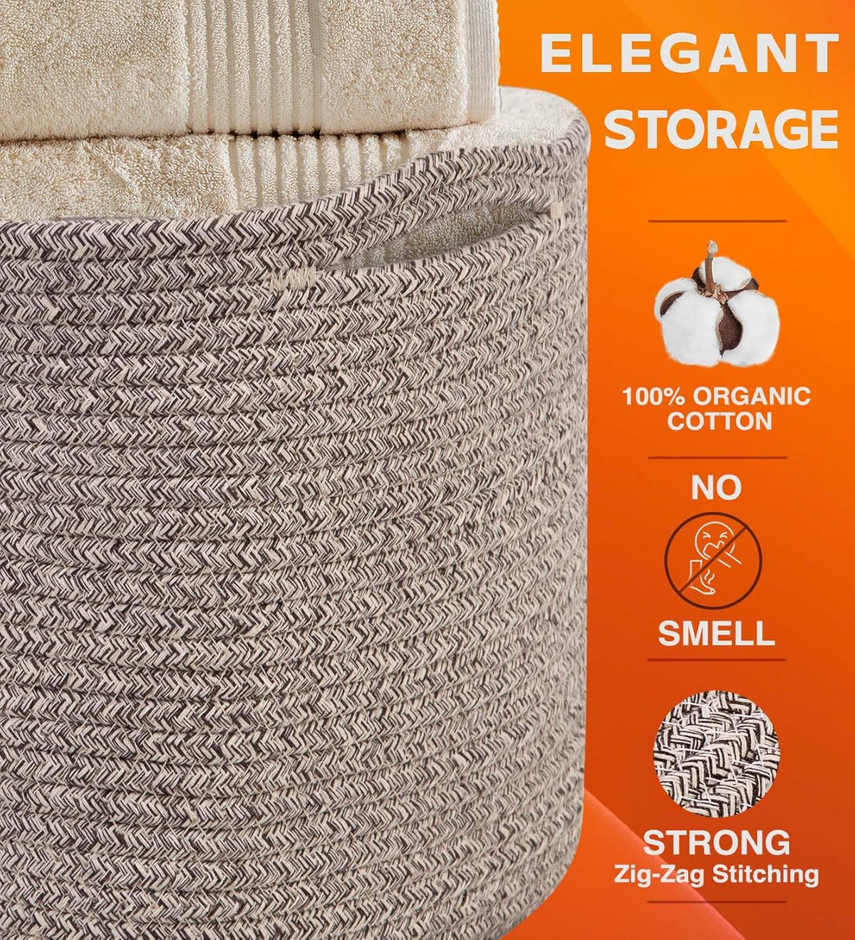 CHAT BLANC Cotton Rope Baskets for Organizing | Storage Baskets for Shelves | Rope Basket for
