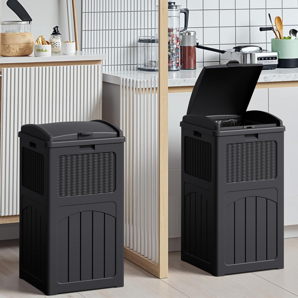Devoko 33 Gallon Outdoor Trash Can with Dual Lid, Heavy Duty Waterproof Resin Garbage Bins Outside