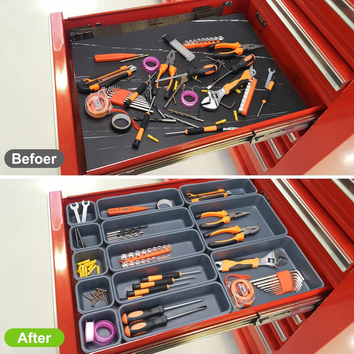 KeFanta 42 Pack Tool Box Organizer Tool Tray Dividers, Rolling Tool Chest Cart Cabinet Workbench