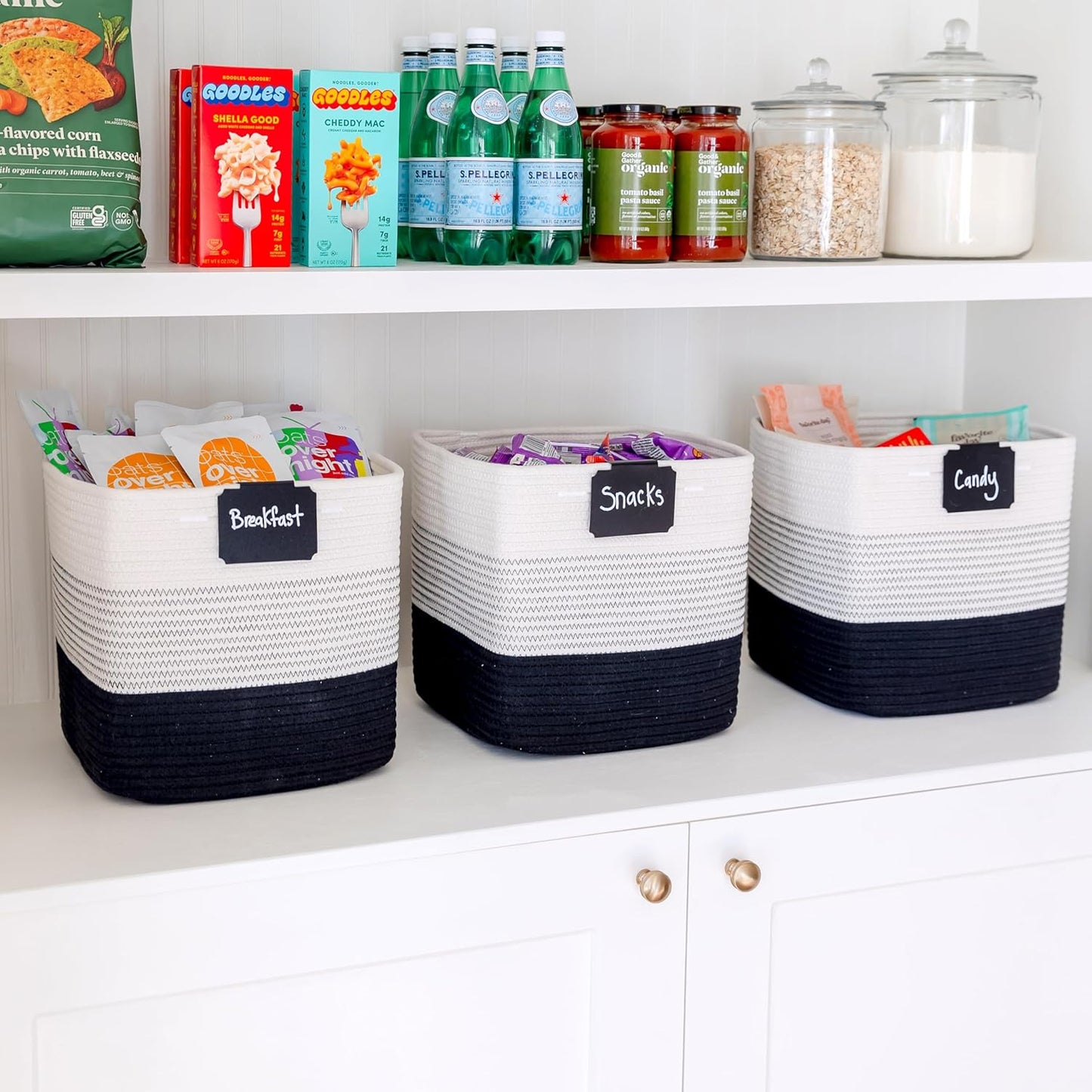 NaturalCozy Storage Cubes 11 Inch Cotton Rope Woven Baskets for Organizing, 3-Pack | Cube Storage