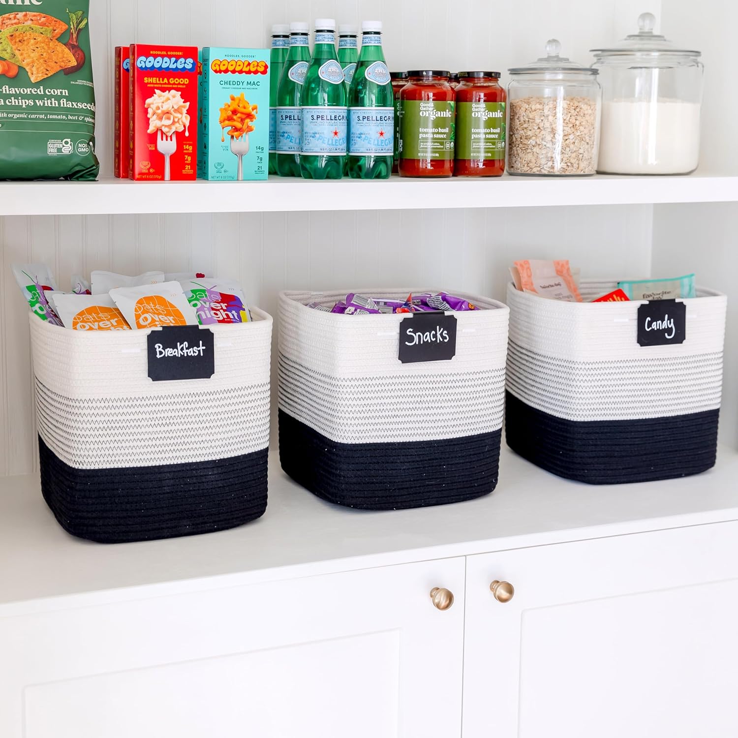 NaturalCozy Storage Cubes 11 Inch Cotton Rope Woven Baskets for Organizing, 3-Pack | Cube Storage