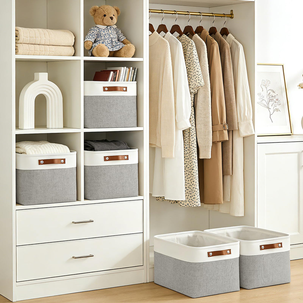 Bagnizer Storage Bins Large Fabric Storage Baskets for Shelves 3 Pack, 5Inches, Grey – view 3