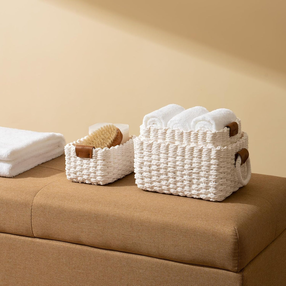 LA JOLIE MUSE Woven Storage Baskets for Organizing, Recycled Paper Rope Basket Bin Divider for
