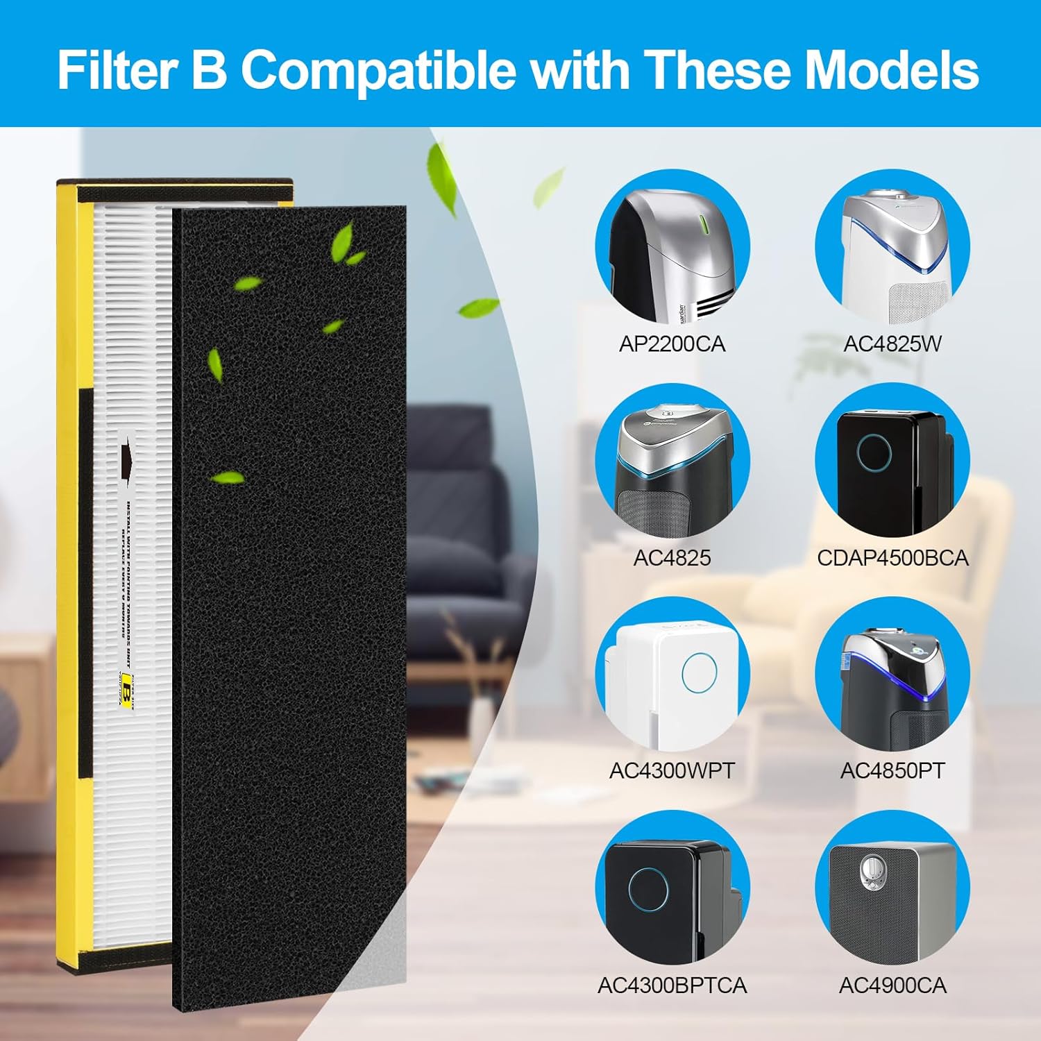 6 Packs FLT4825 H13 True HEPA Replacement Filter B Compatible with AC4300BPTCA, CDAP4500BCA
