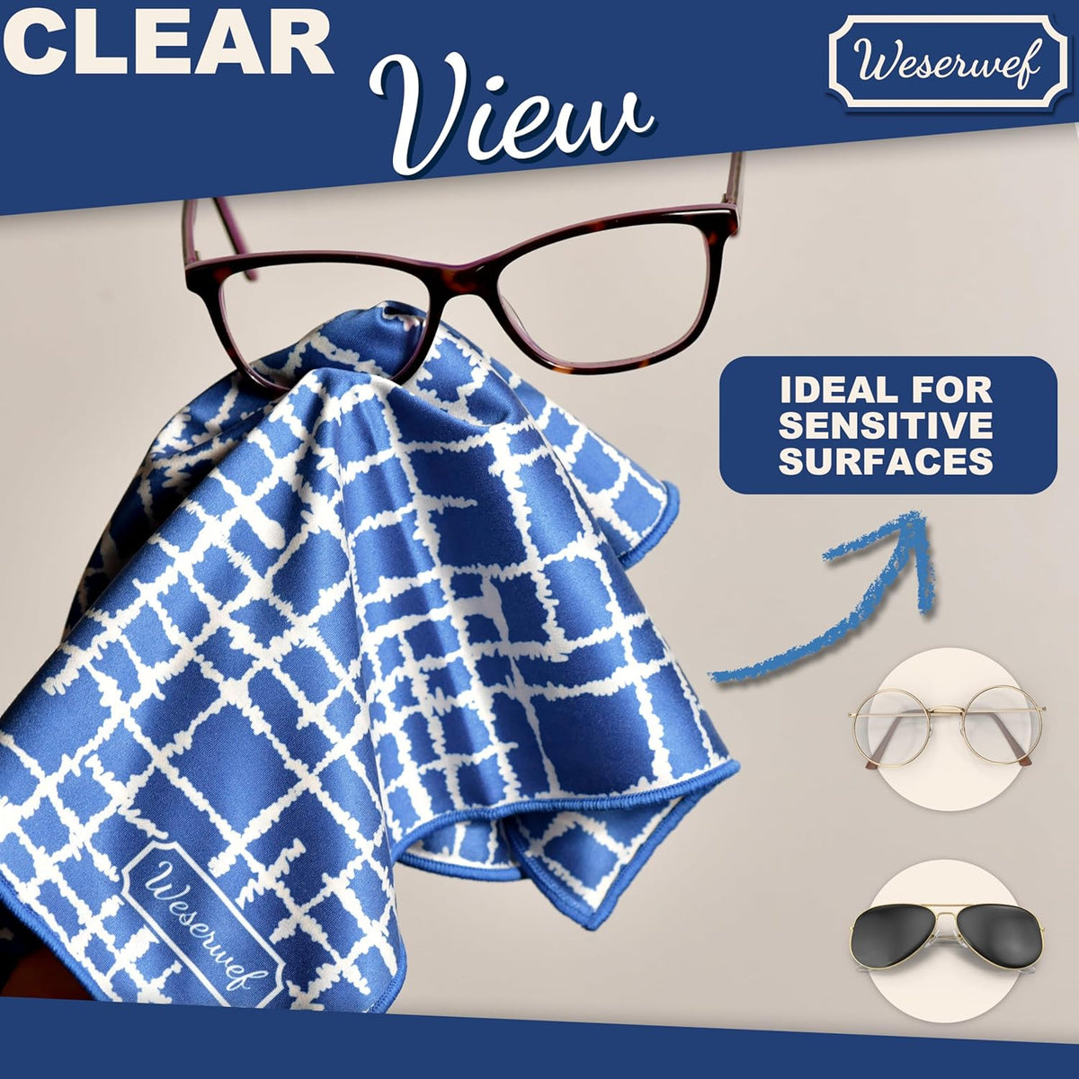 WESERWEF Design Microfiber Glasses Cleaning Cloth – Premium Cleaning Cloth for Eyeglasses, Screens