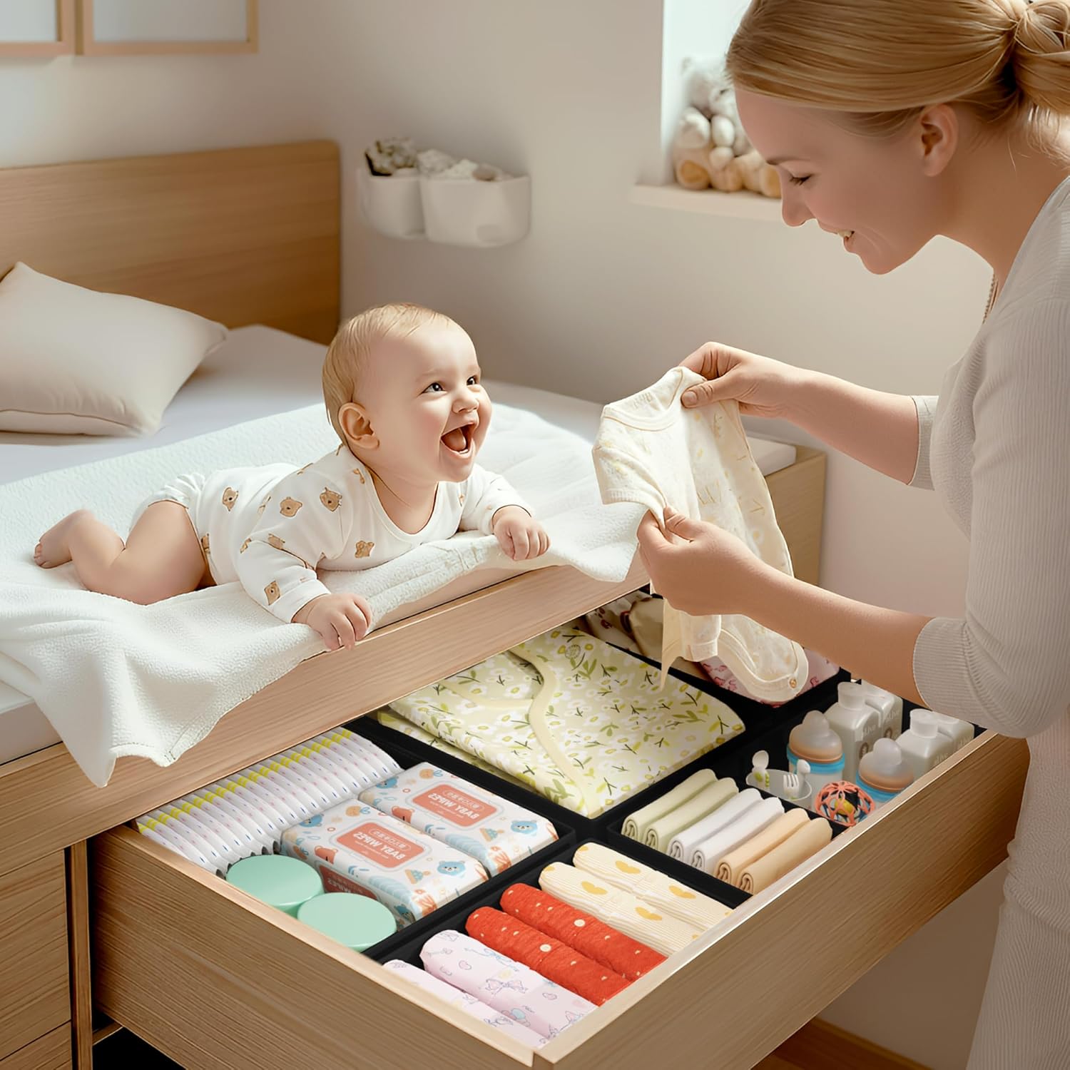 DIMJ Drawer Organizer Clothes - 16 Pack Baby Dresser Organizer for Nursery, Foldable Drawer
