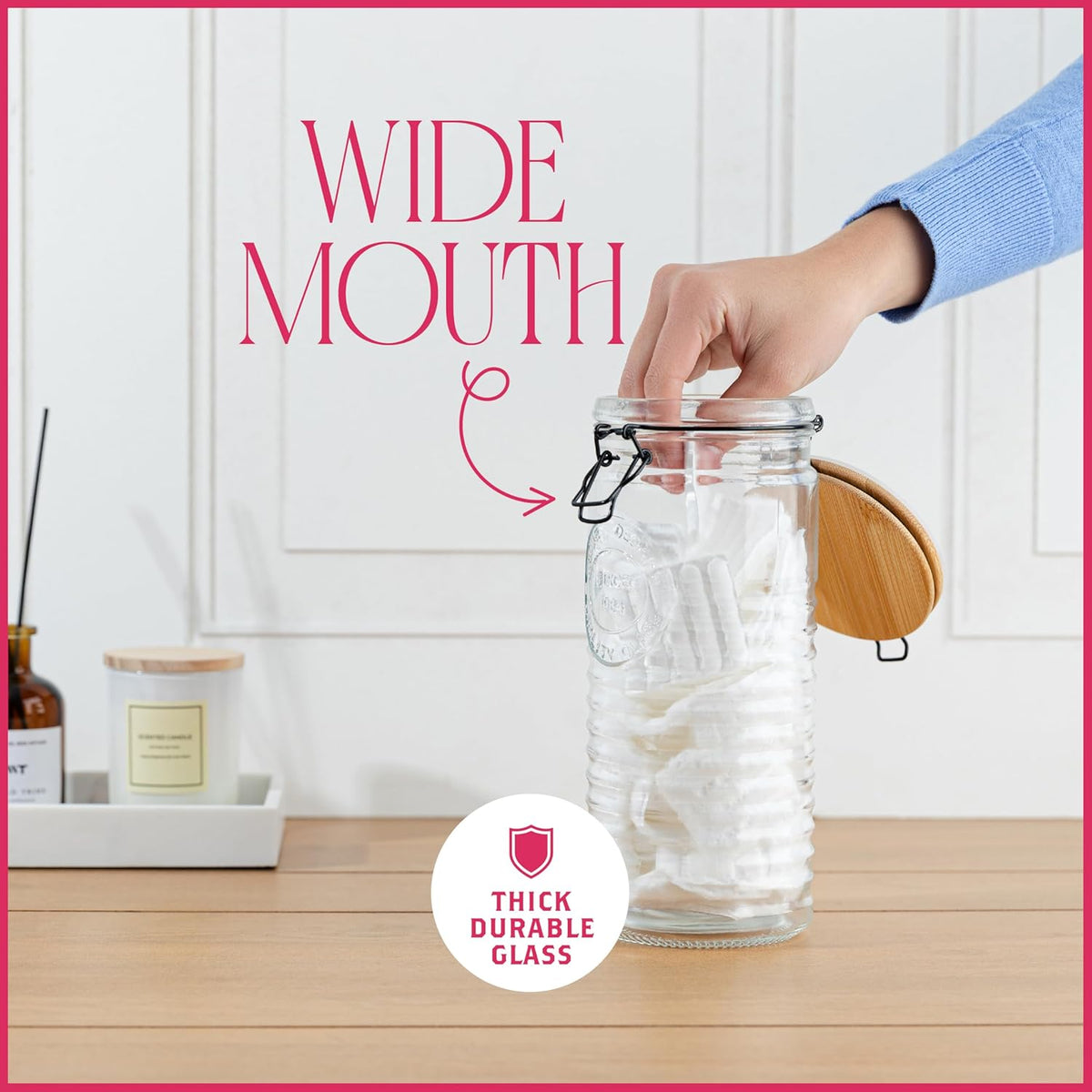 kitchentoolz Glass Storage Canister with Airtight Clasp Lids - Set of 3 Mason Jar Storage