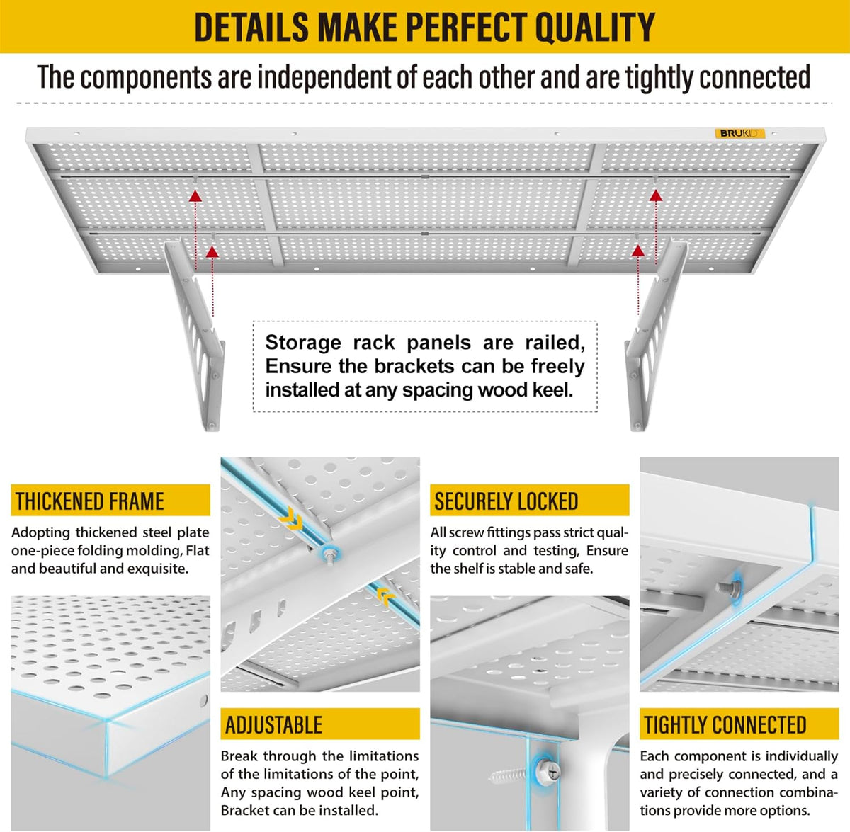 4Pack 1.64x4ft Adjustable Metal Garage Wall Shelving Heavy Duty Garage Storage Shelf Wall Mounted
