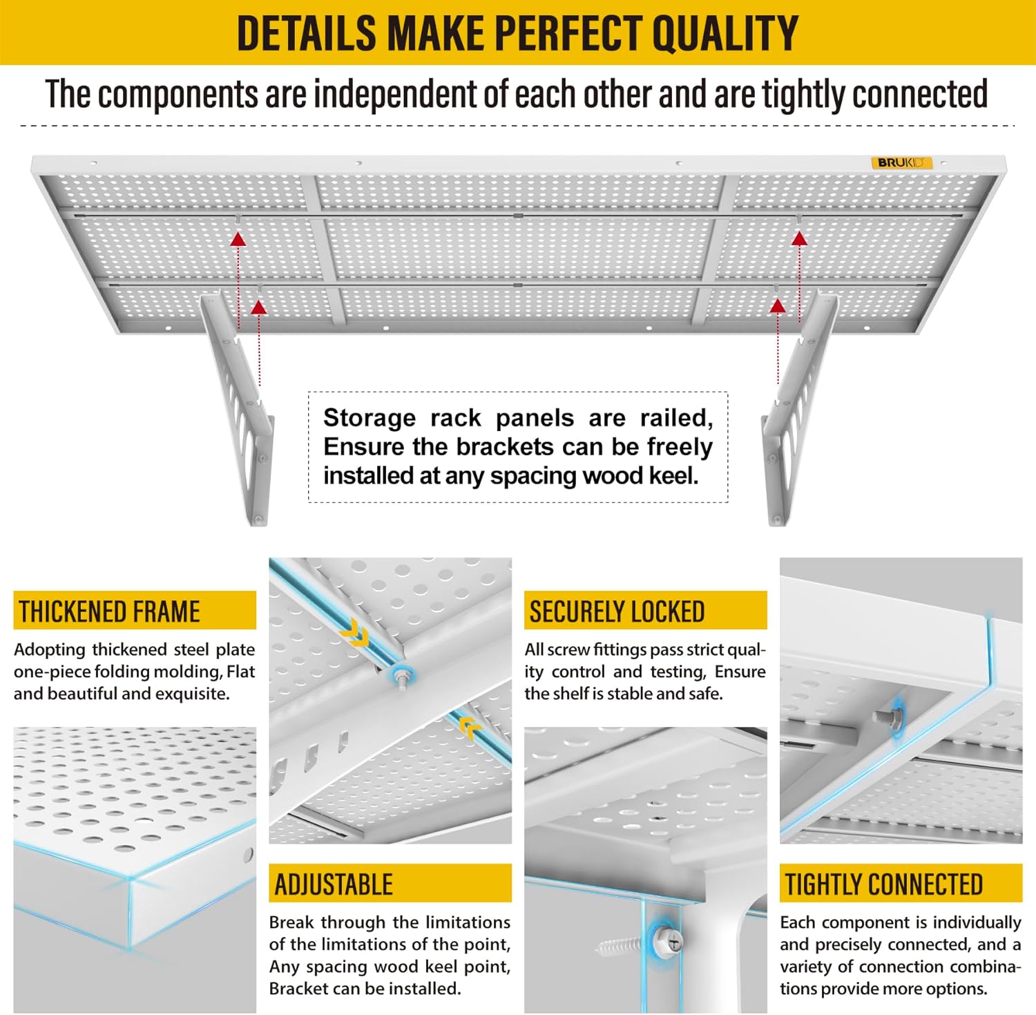4Pack 1.64x4ft Adjustable Metal Garage Wall Shelving Heavy Duty Garage Storage Shelf Wall Mounted