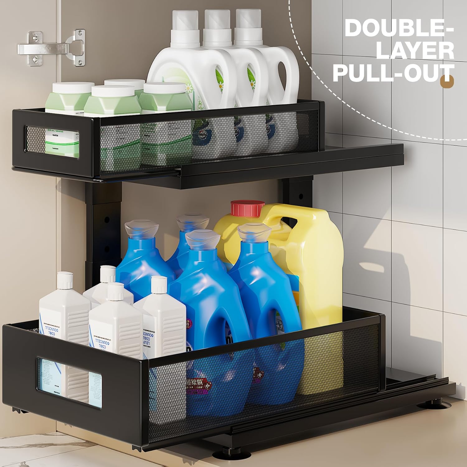 2 Pack Under Sink Organizer with Next-Gen Ball-Bearing Slides,2-Tier Pull Out Cabinet