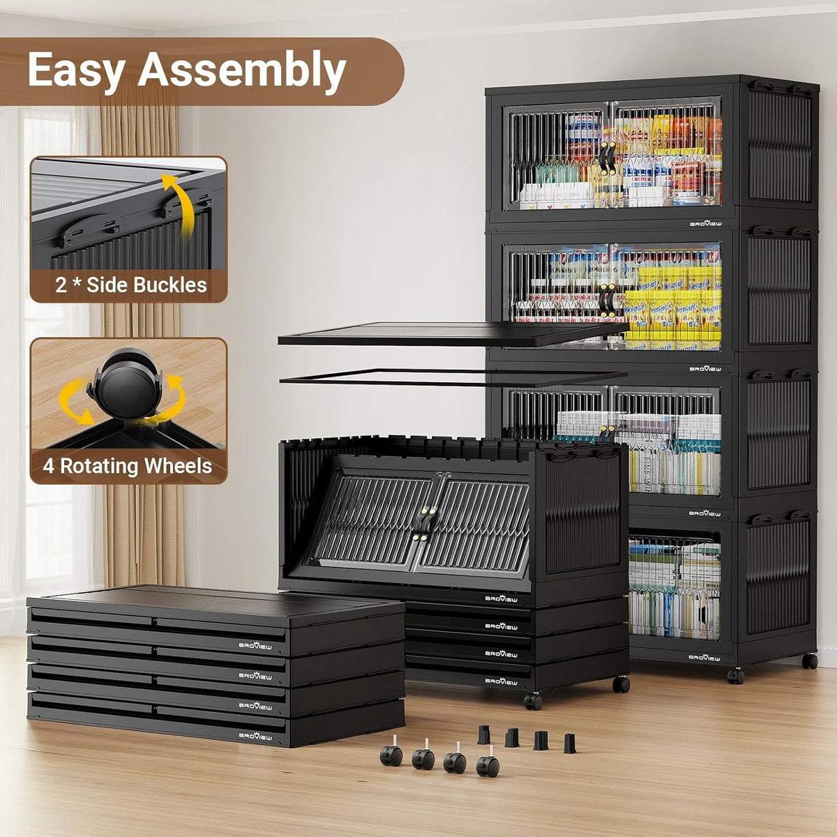 BROVIEW 800Qt Extra Large Stackable Storage Bins with Lid, Closet Organizer Collapsible Drawer