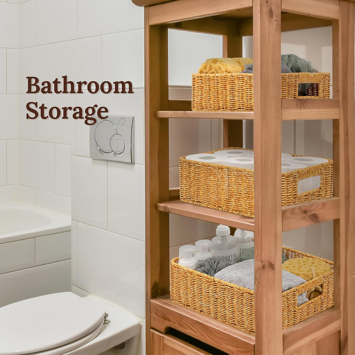 Baskets for Organizing, Undershelf Wicker Storage, Hand Woven Organizer for Closet Organization