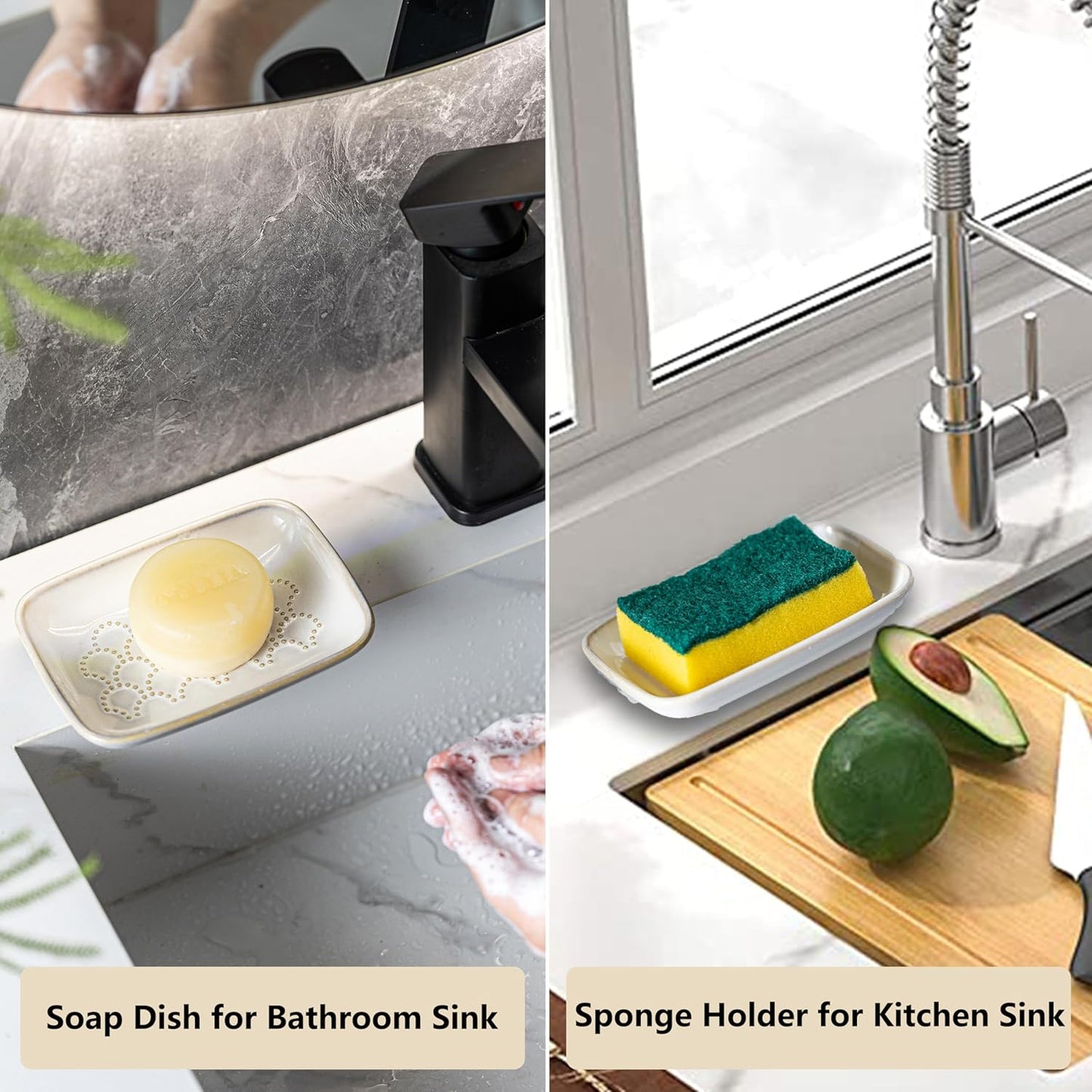 Gomakren Soap Dish for Shower, Ceramic Soap Dishes for Bar Soap Sponge, Shower Soap Holder Saver