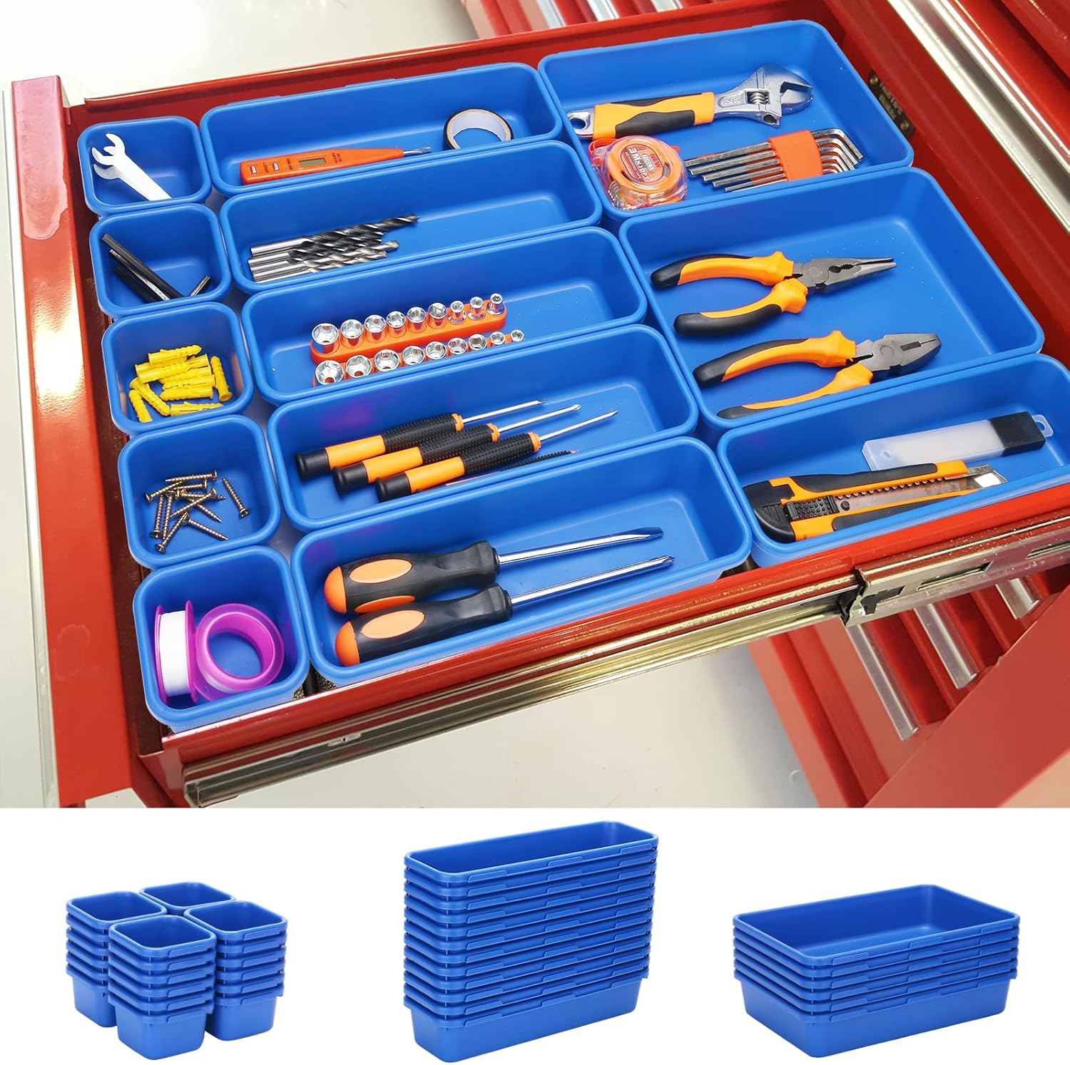 KeFanta 42 Pack Tool Box Organizer Tool Tray Dividers, Rolling Tool Chest Cart Cabinet Workbench