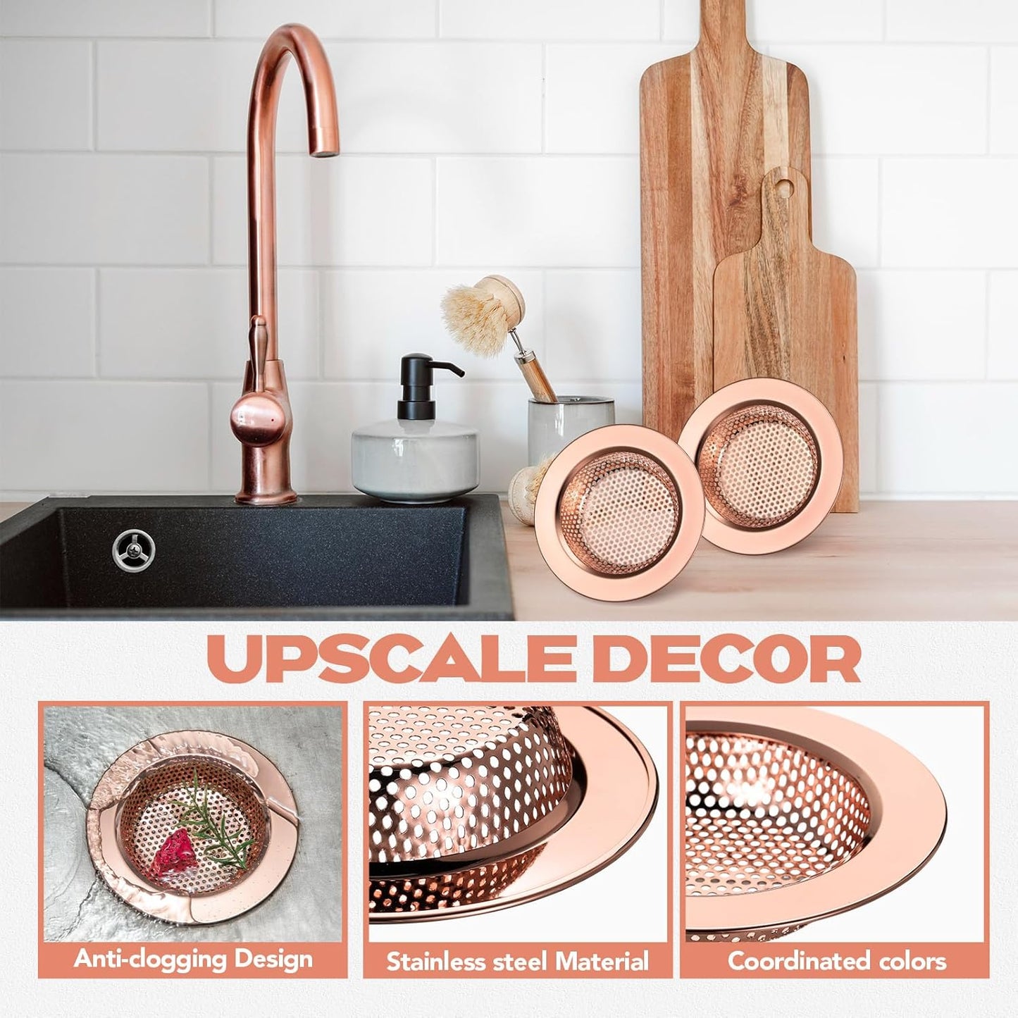 Retisee 2 Pcs Sink Strainer Stainless Steel Kitchen Sink Drain Strainer Basket Cover Mesh Hair Food