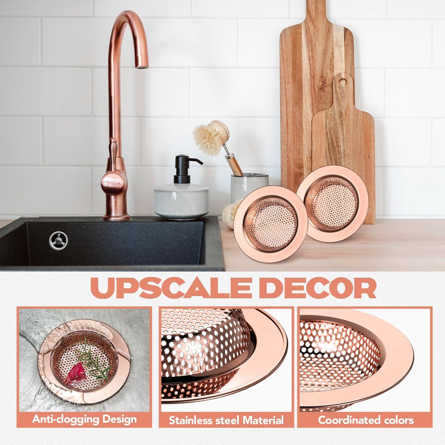 Retisee 2 Pcs Sink Strainer Stainless Steel Kitchen Sink Drain Strainer Basket Cover Mesh Hair Food