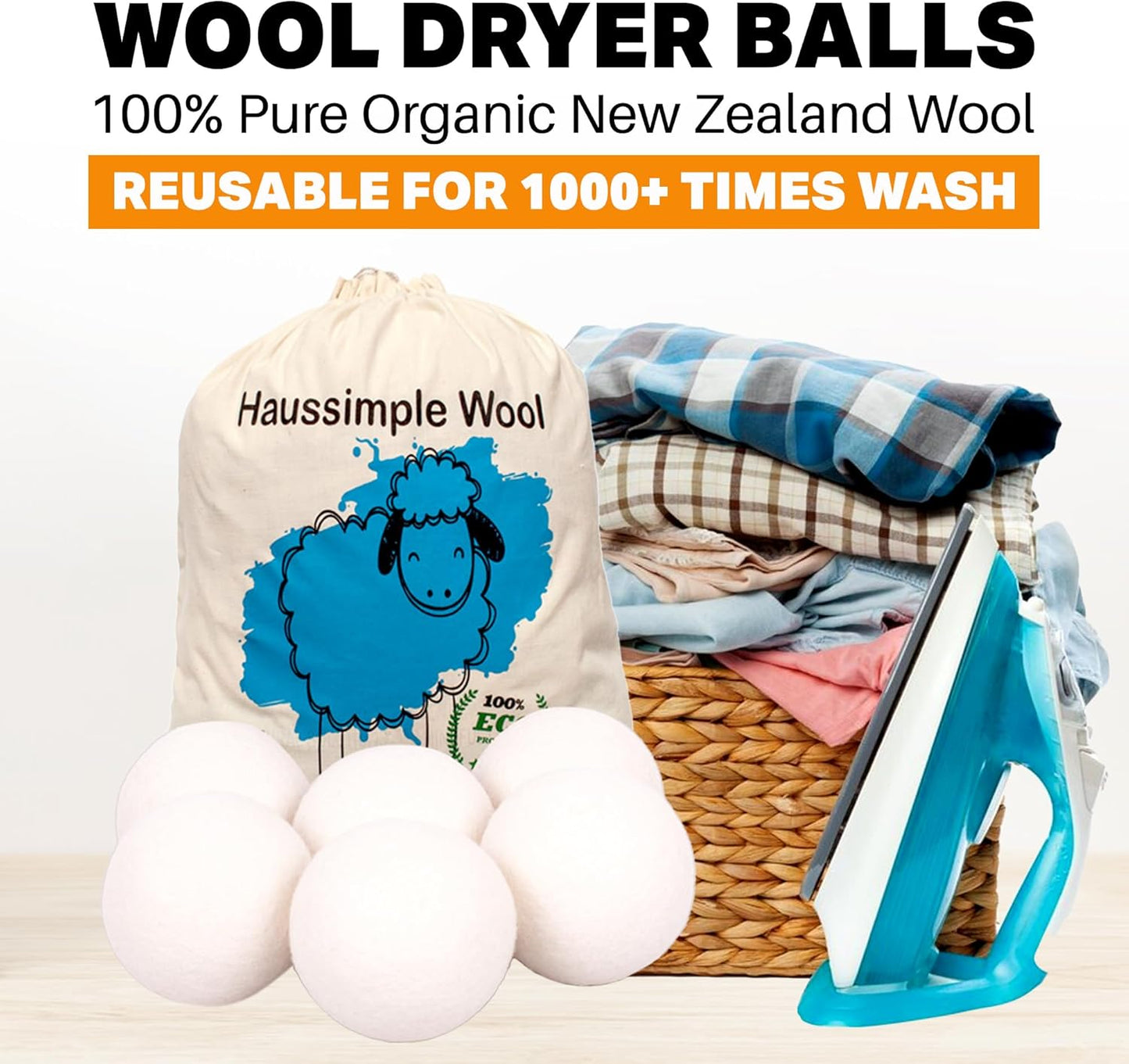 Wool Dryer Balls Organic Felt 6 Pack Laundry Fabric Softener, Extra Large Reusable Handmade Natural