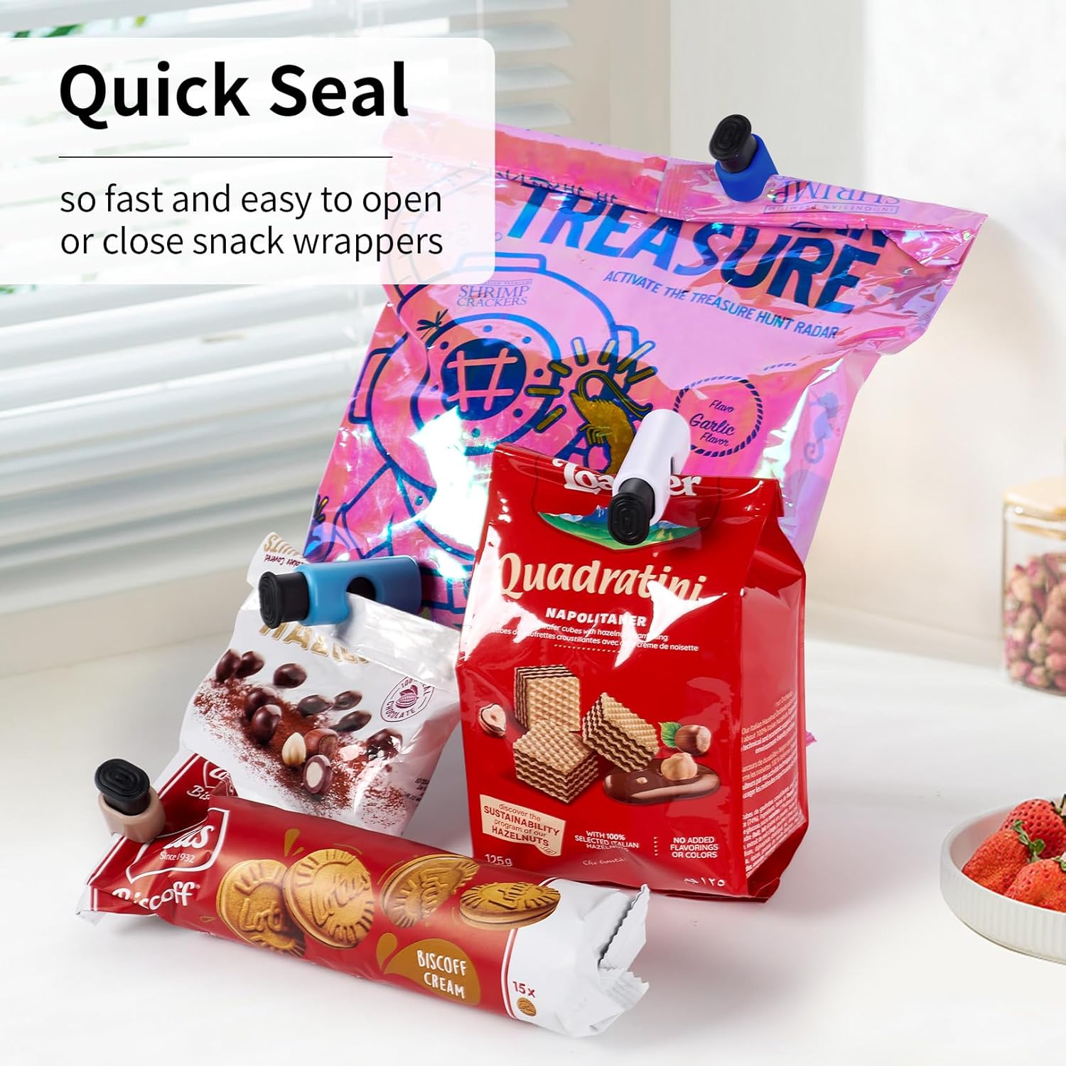 10 Pack Squeeze and Lock Bread Bag Clips, Reusable, Sturdy Plastic, Easy to Use, 5 Colors