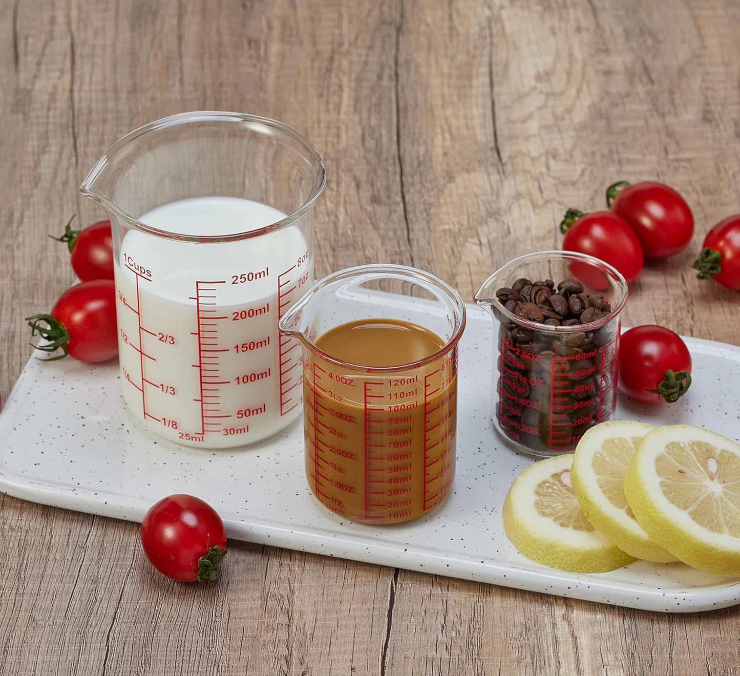 Ackers High Borosilicate Glass Measuring Cup Set with Pour Spout,60ml(2OZ),120ml(4OZ), 250ml(8OZ)