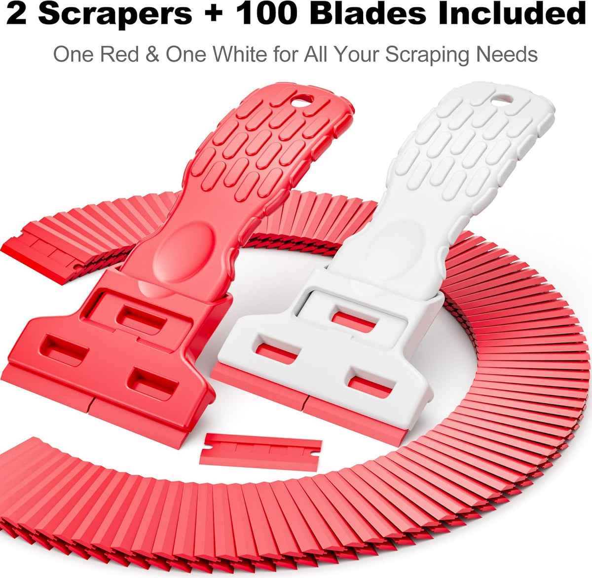 Dual-Width Plastic Razor Blade Scraper Tool Non Scratch - 2-Pack With 100 Blades, Single Or Double