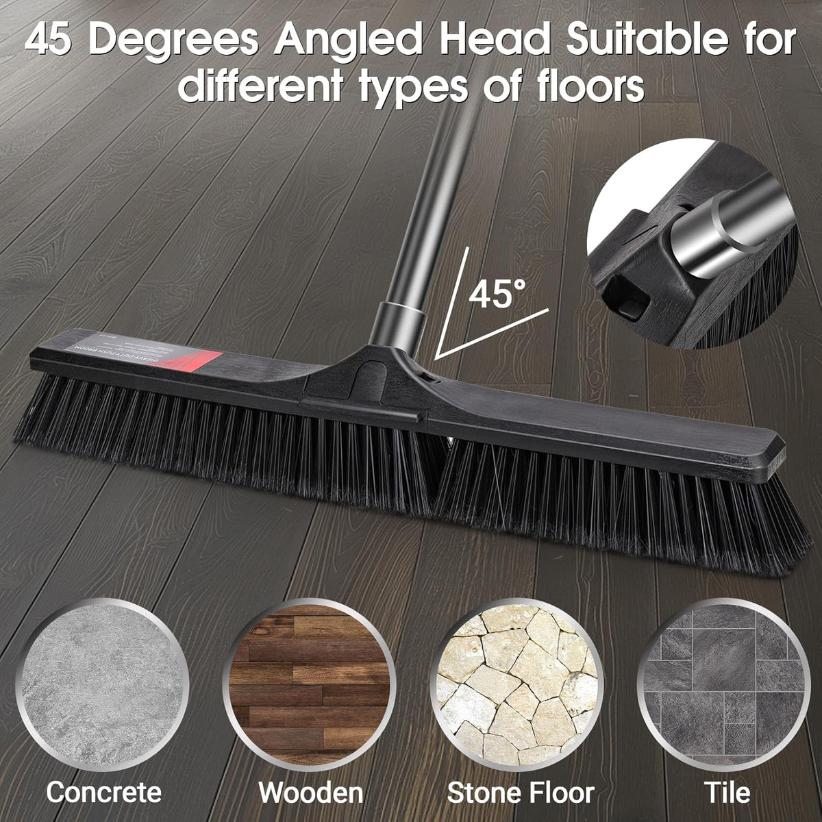 Push Broom Outdoor Heavy Duty,Masthome 24" Push Broom with Stiff Bristles,Heavy Duty Garden