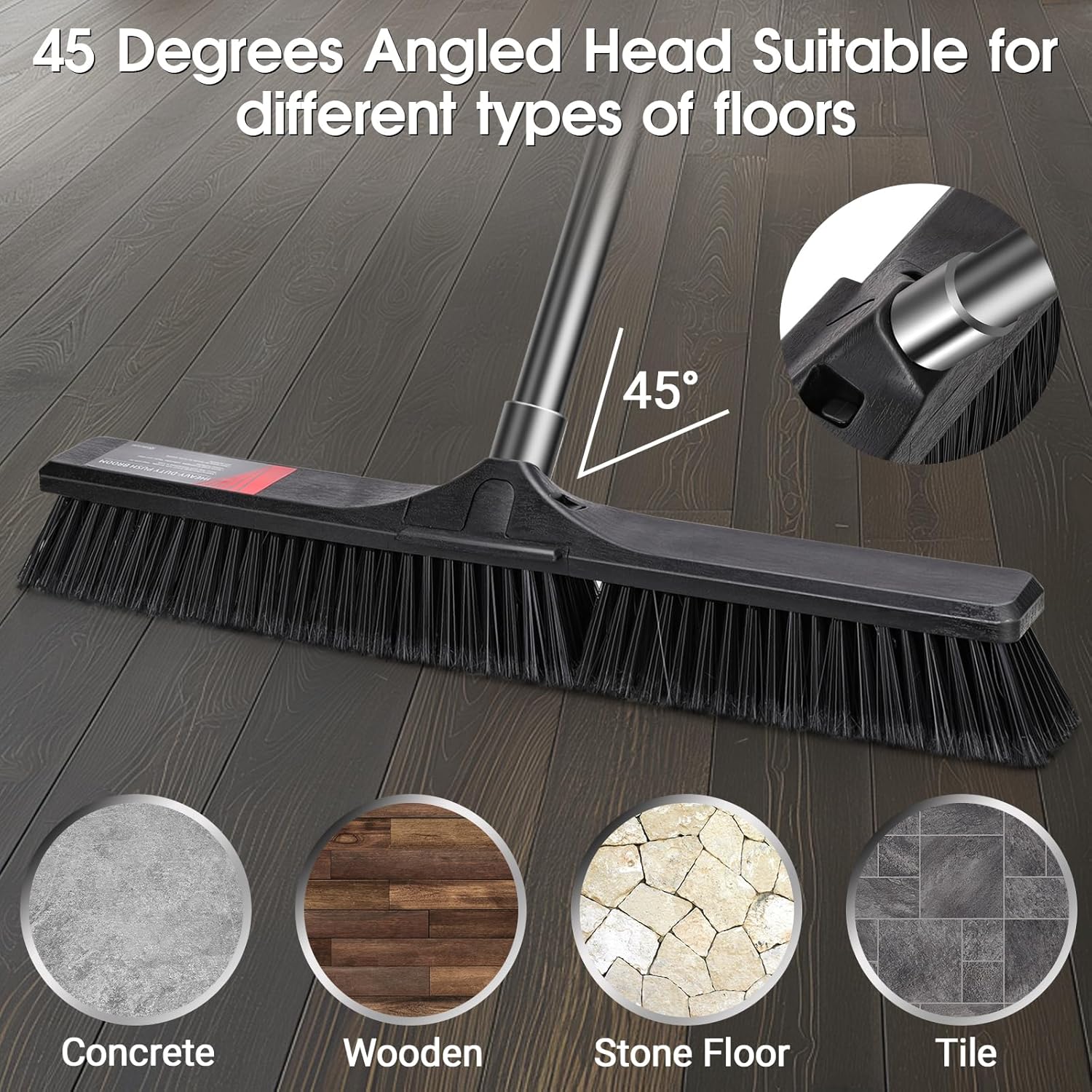 Push Broom Outdoor Heavy Duty,Masthome 24" Push Broom with Stiff Bristles,Heavy Duty Garden