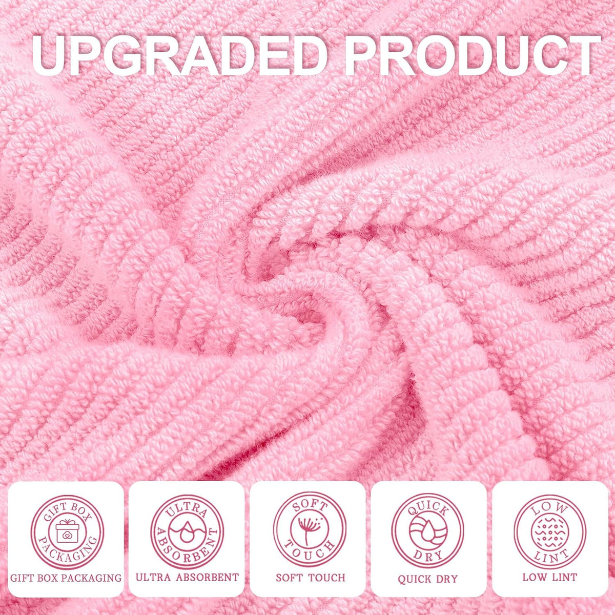 VOOVA & MOVAS Pink Bath Towels Set of 4, Large 30" x 56" - 100% Cotton | Quick Dry | Light Weight |