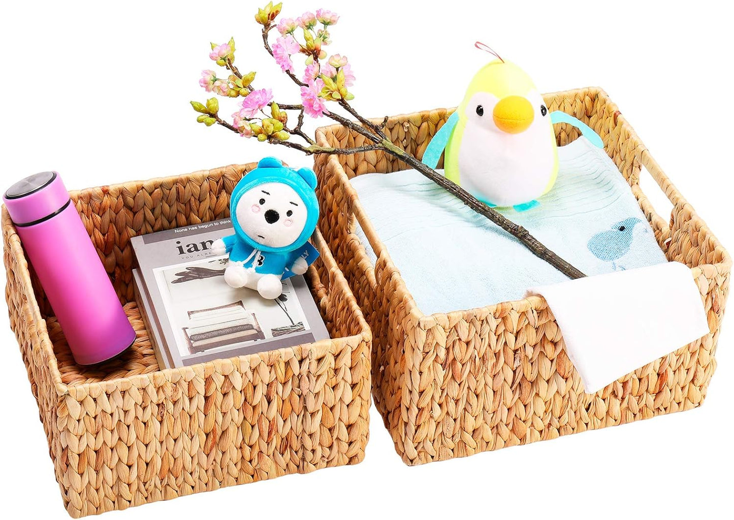 HOONEX Water Hyacinth Storage Baskets for Organizing, Decorative Wicker Baskets with Carrying
