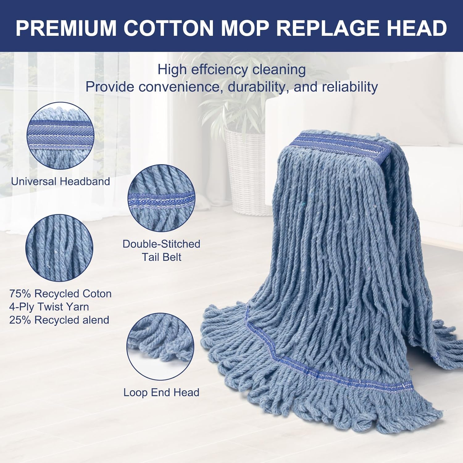 KeFanta 6 Pack Heavy Duty Commercial Mop Head Replacement,Wet Industrial Cotton Looped End String