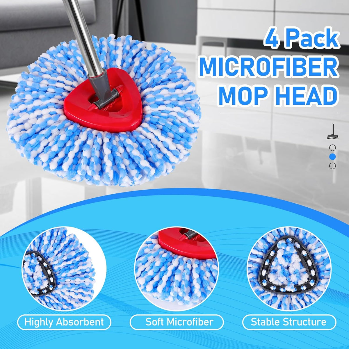 7 Pack Spin Mop Head for O-Ceda RinseClean 2 Tank System, 4 Triangle Microfiber Mop Replacement