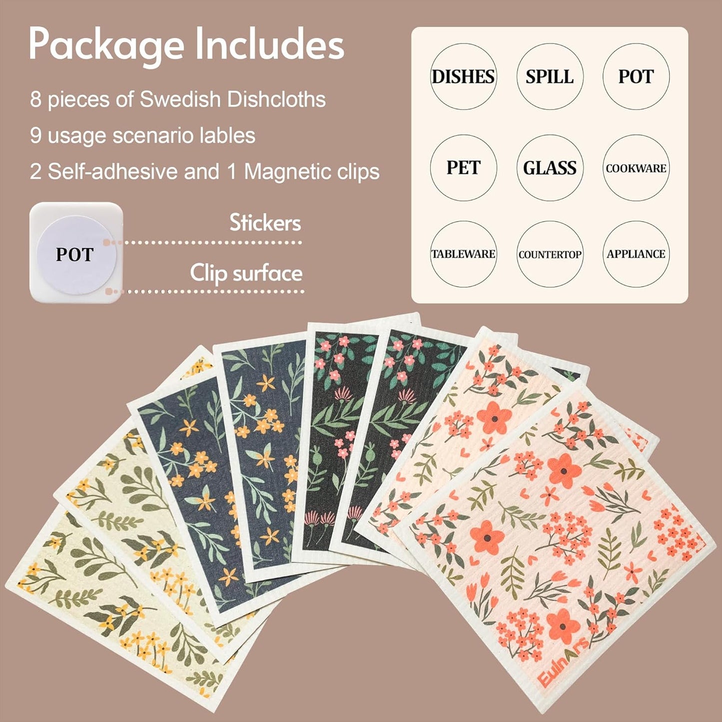Reusable Paper Towels, Swedish Dishcloths for Kitchen 8-Pack, Non-Scratch Swedish Dish Towels