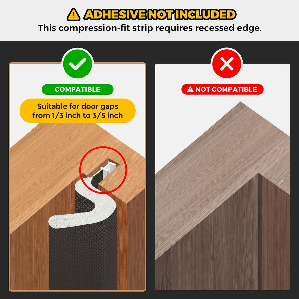 Weather Stripping Door Seal Strip - Soundproof Q-Shaped Foam for Exterior Door Frame, Large Gap