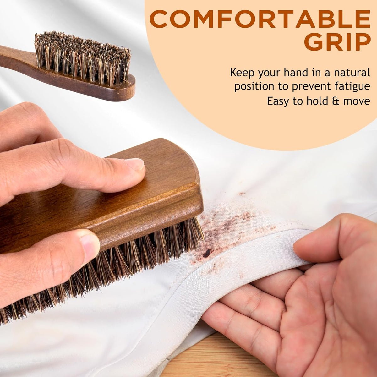 Horsehair Laundry Stain Brushes Set 2pcs by TAKAVU, Natural Soft Bristle for Scrubbing Out Tough