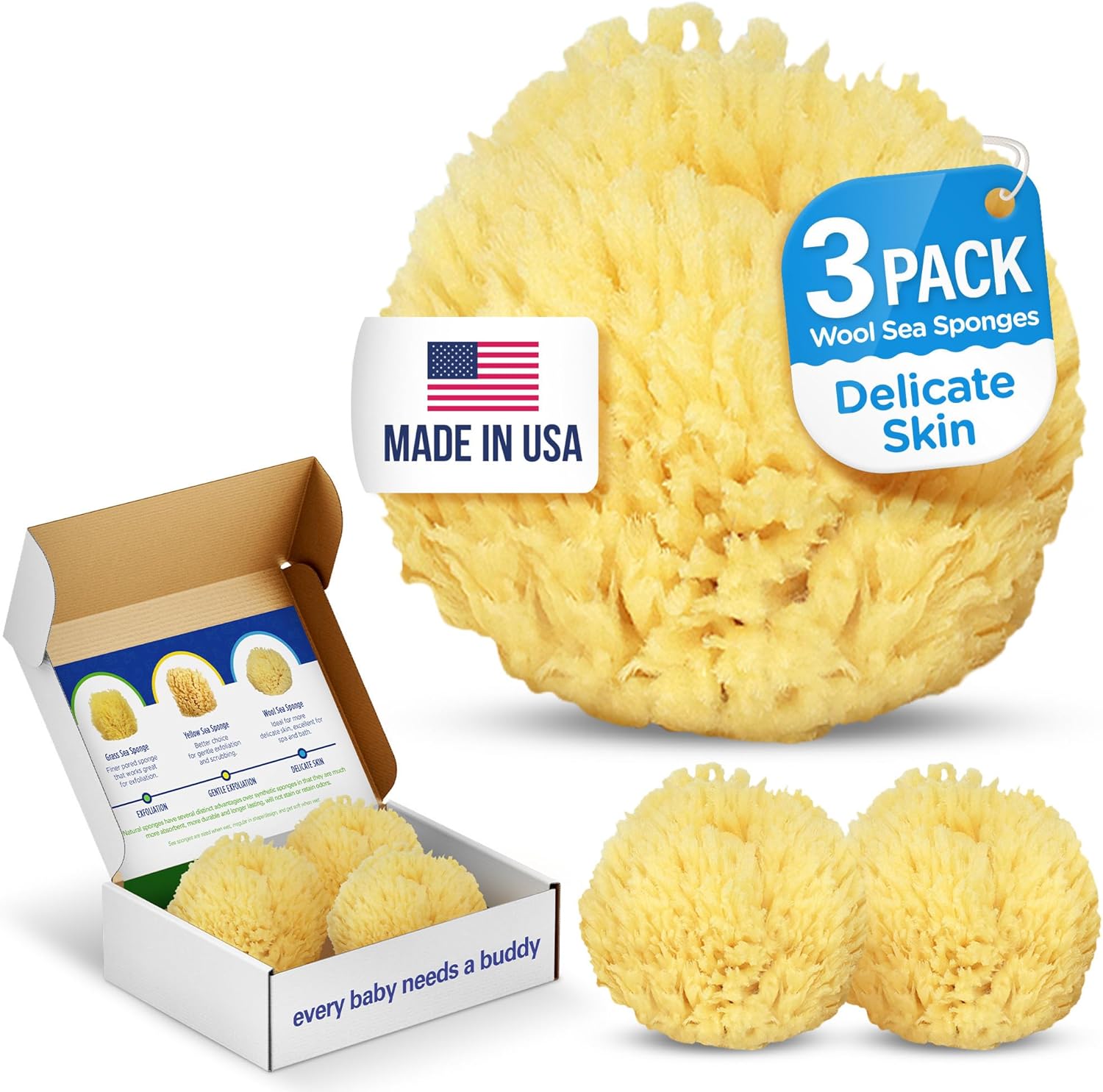 Baby Buddy Natural Bath Sponge, Ultra-Soft Sea Wool, Gentle on Baby's Skin, Hypoallergenic