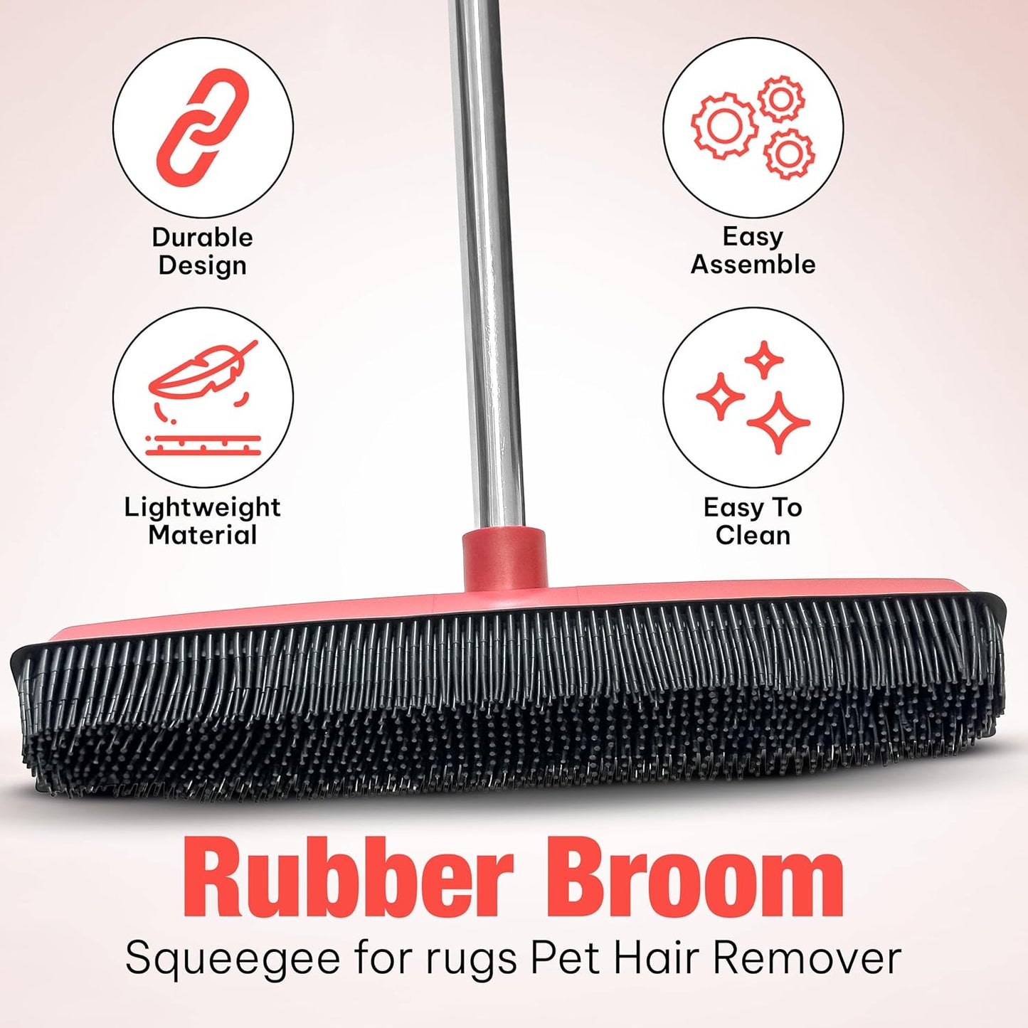 Hybrid Dog Pet Hair Removal Broom with Squeegee – Adjustable Handle Rubber Broom for Pet Hair on