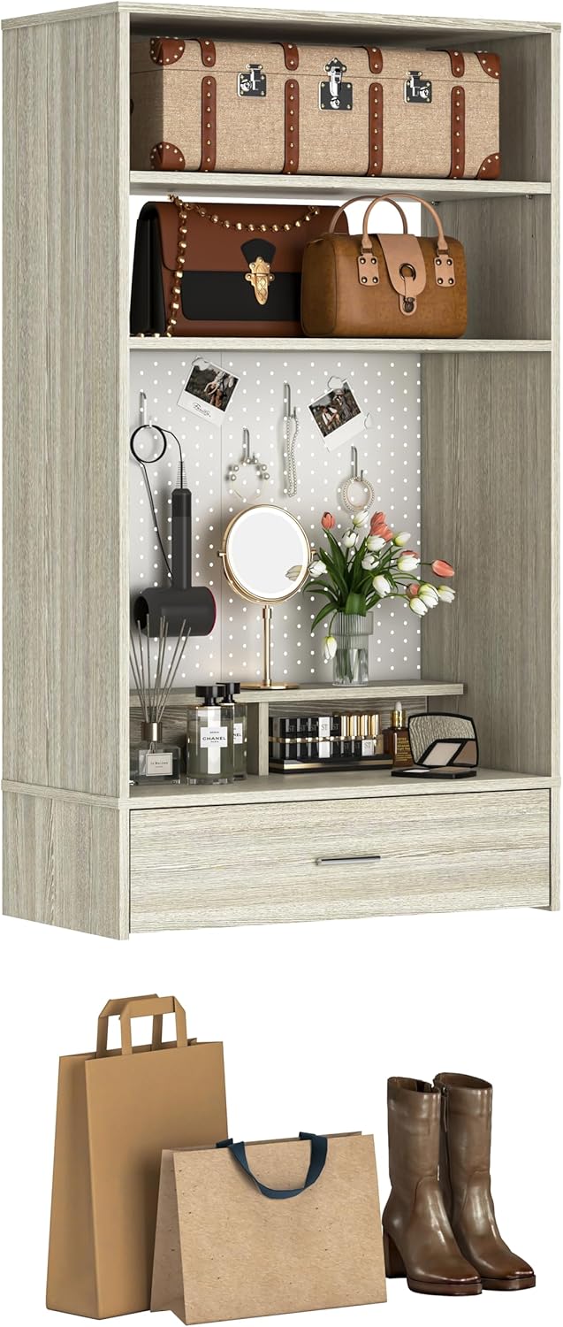 Unikito 24 inch Closet System with Drawers and Magnetic Pegboard, Wall Mounted Closet Organizer