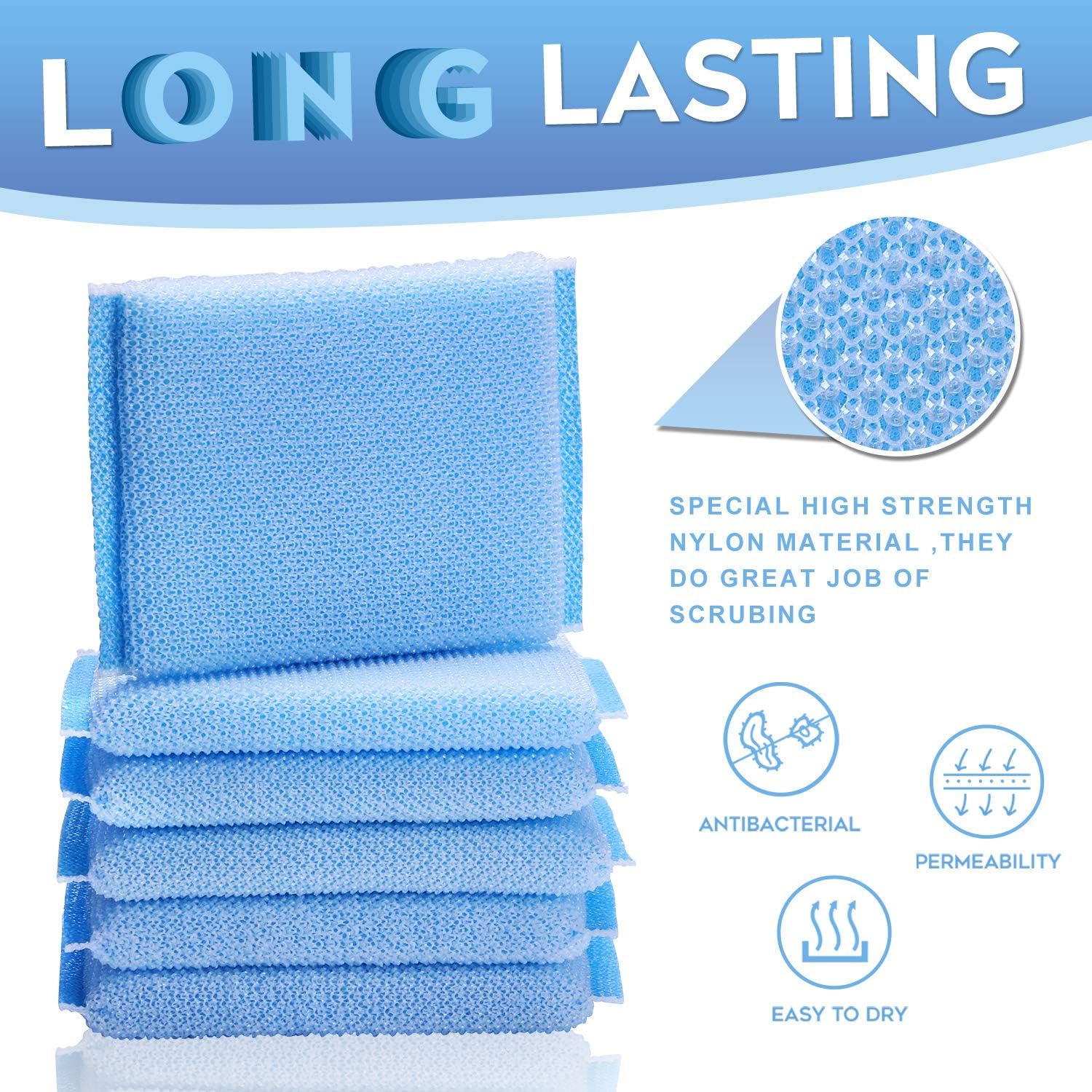 Nylon Cleaning Scrub Pad 12 Pack,Long-Lasting and Reusable Dishwashing Sponge,All-Purpose Scouring