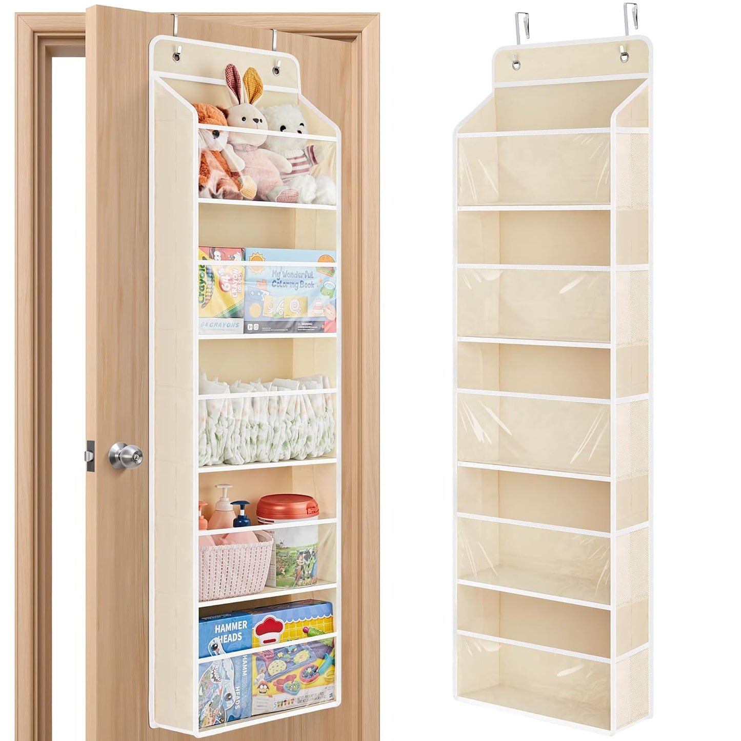 JARLINK Toy Stuffed Animal Storage, Over The Door Organizer W/Clear View Windows, 44lb Load, Baby