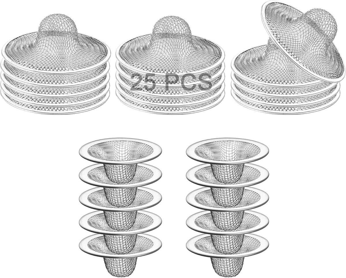 25PCS Bathroom Mesh Sink Drain Strainer, 2.75" & 2.125'' Stainless Steel Slop Basket Filter Trap