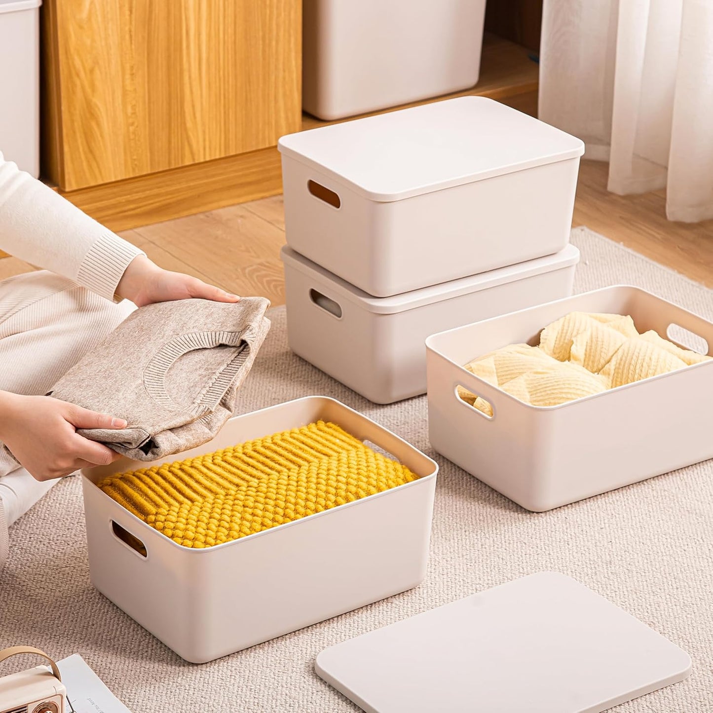 Plastic Storage Bins with lids,Storage Baskets,Container with handle,Storage Organizer Bins for