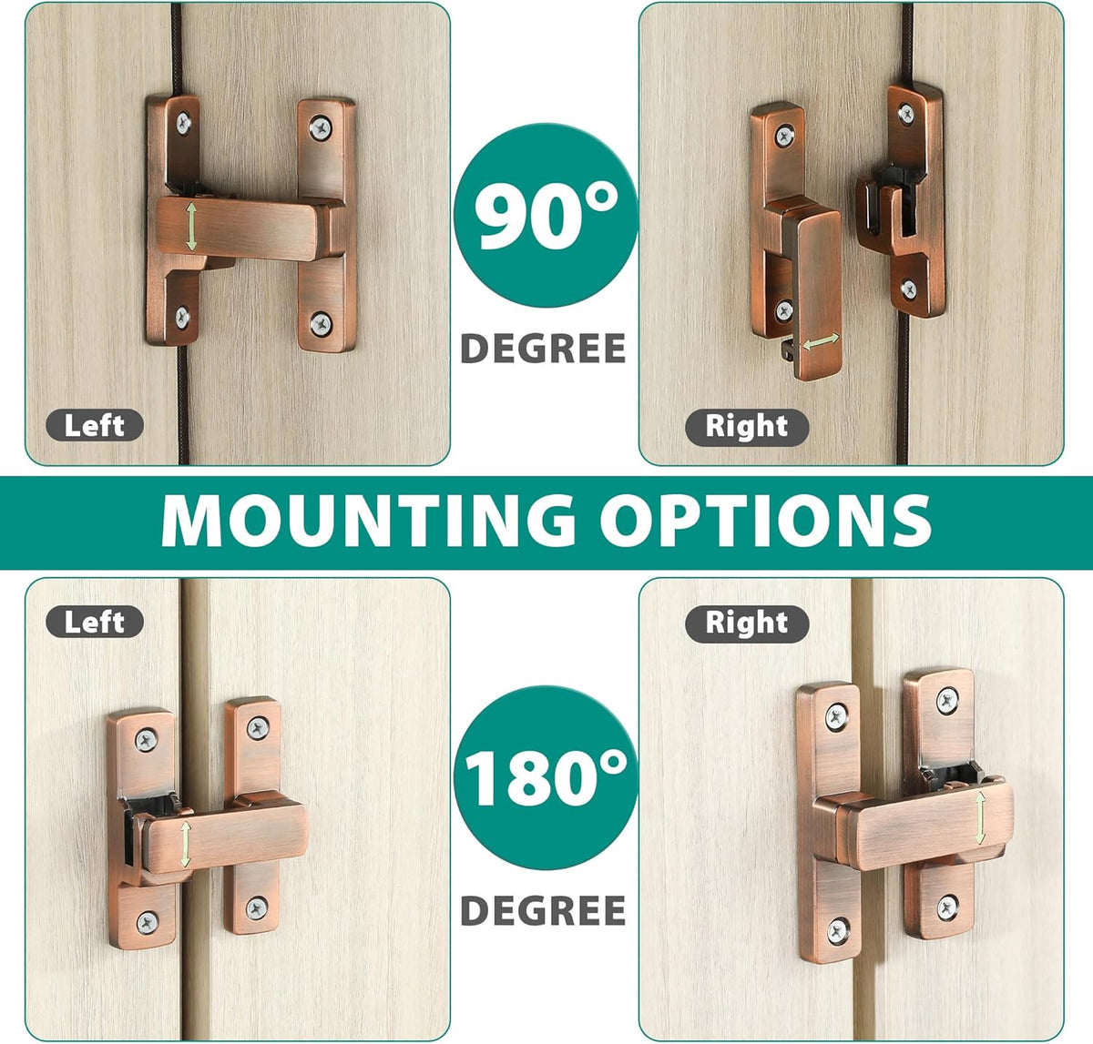 90/180 Degree Flip Latch Gate Latch, Heavy Duty Black Safety Door Lock Enhanced Security Flip Latch