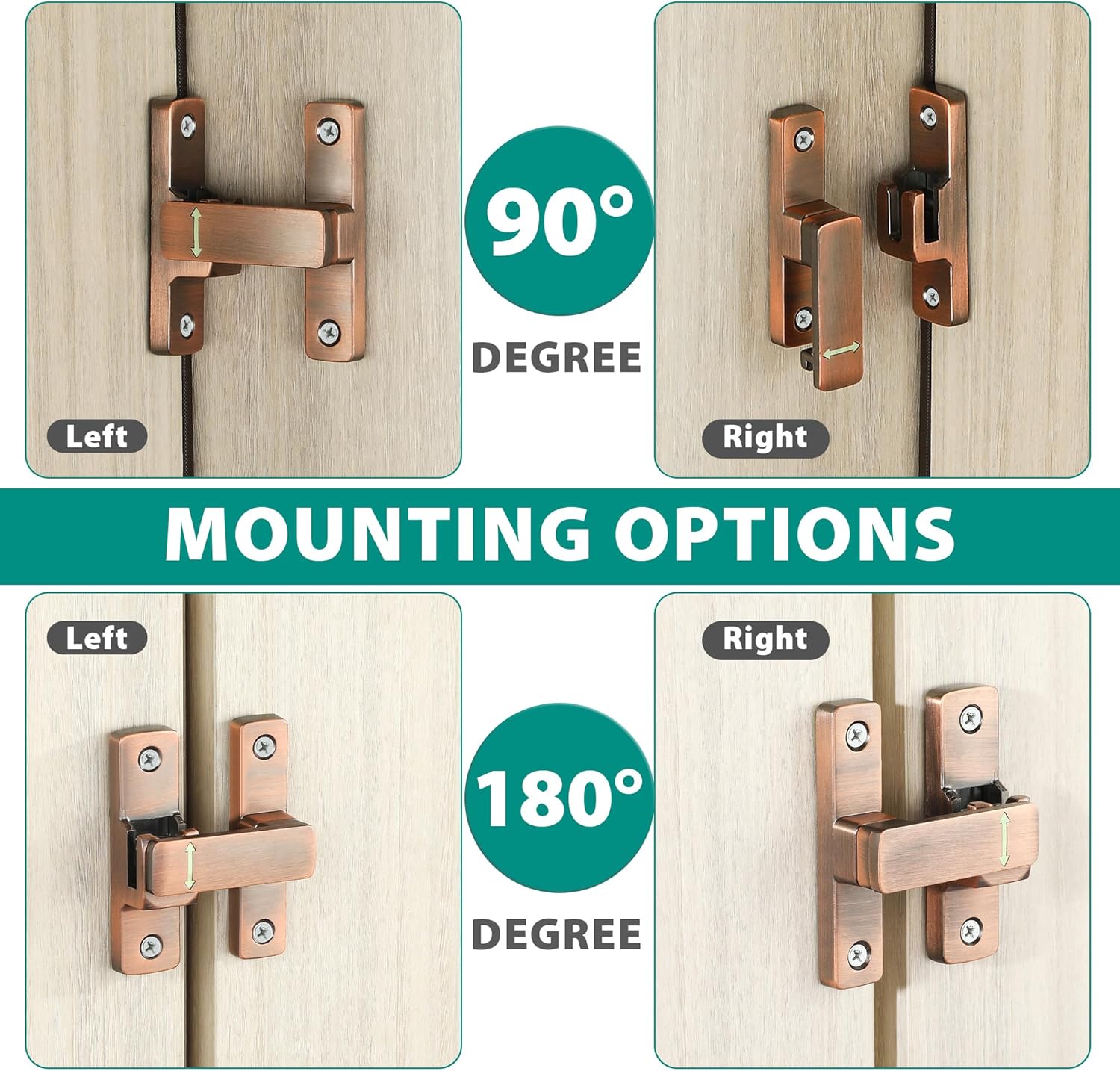 90/180 Degree Flip Latch Gate Latch, Heavy Duty Black Safety Door Lock Enhanced Security Flip Latch
