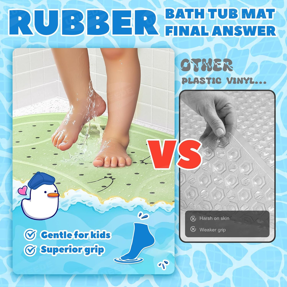 UNEEDE Dinosaur Kids Bathtub Mat - Extra Thick Rubber Shower Mat for Toddlers, 30"x18" Bath Mat