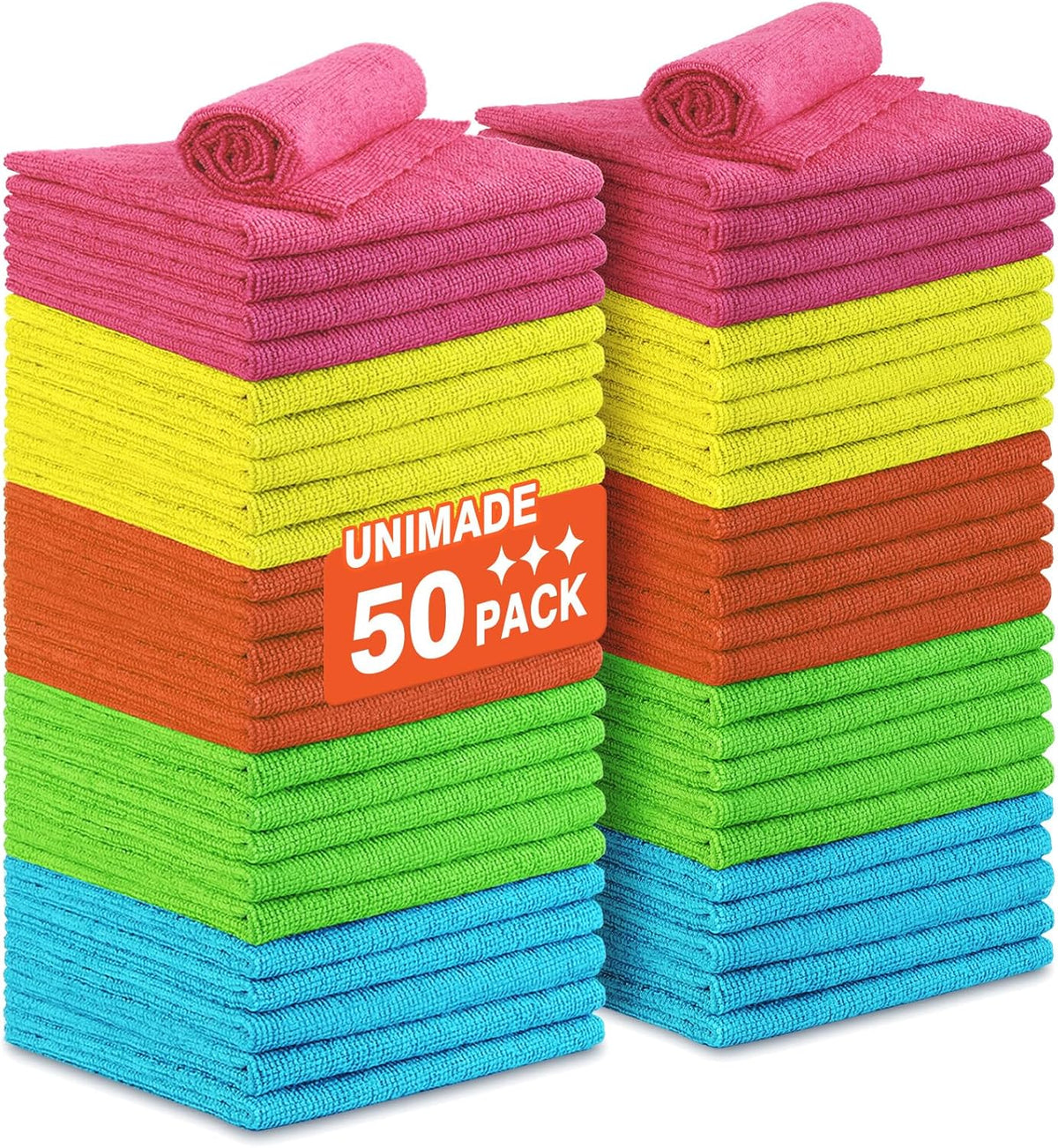 Microfiber Cleaning Cloth, 50PK Reusable Shop Rags Bulk Microfiber Cleaning Cloth Lint Free