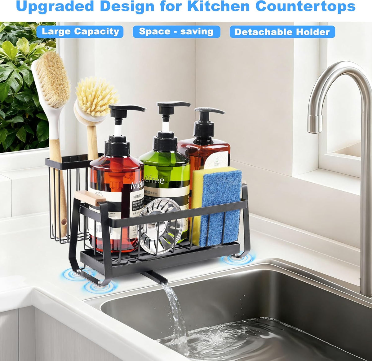 Suction Cup Sponge Holder for Kitchen Sink Caddy Organizer Rack for Dish Brush Holder and Soap